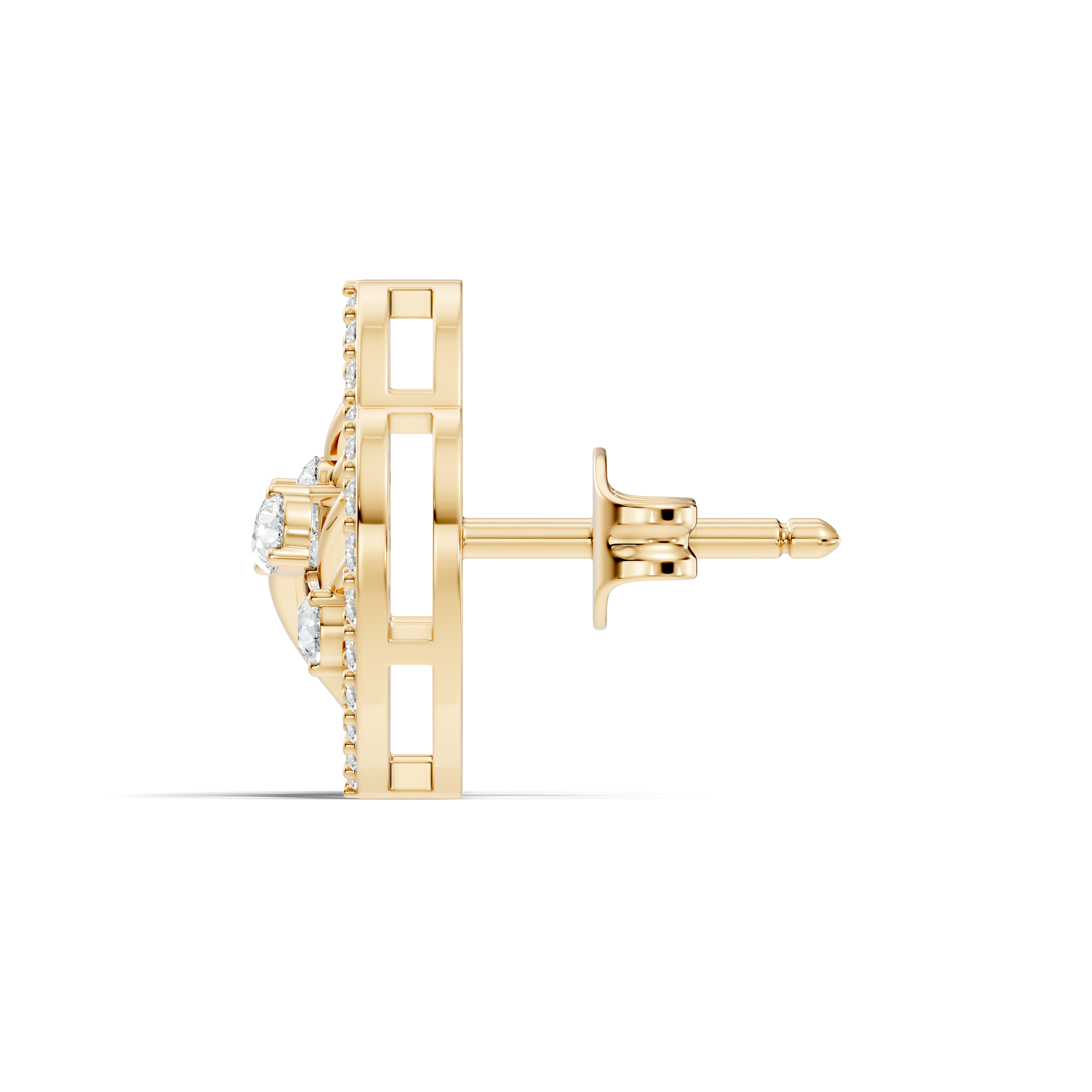 Openwork Leaf Halo Pear & Pave  Diamond Stud