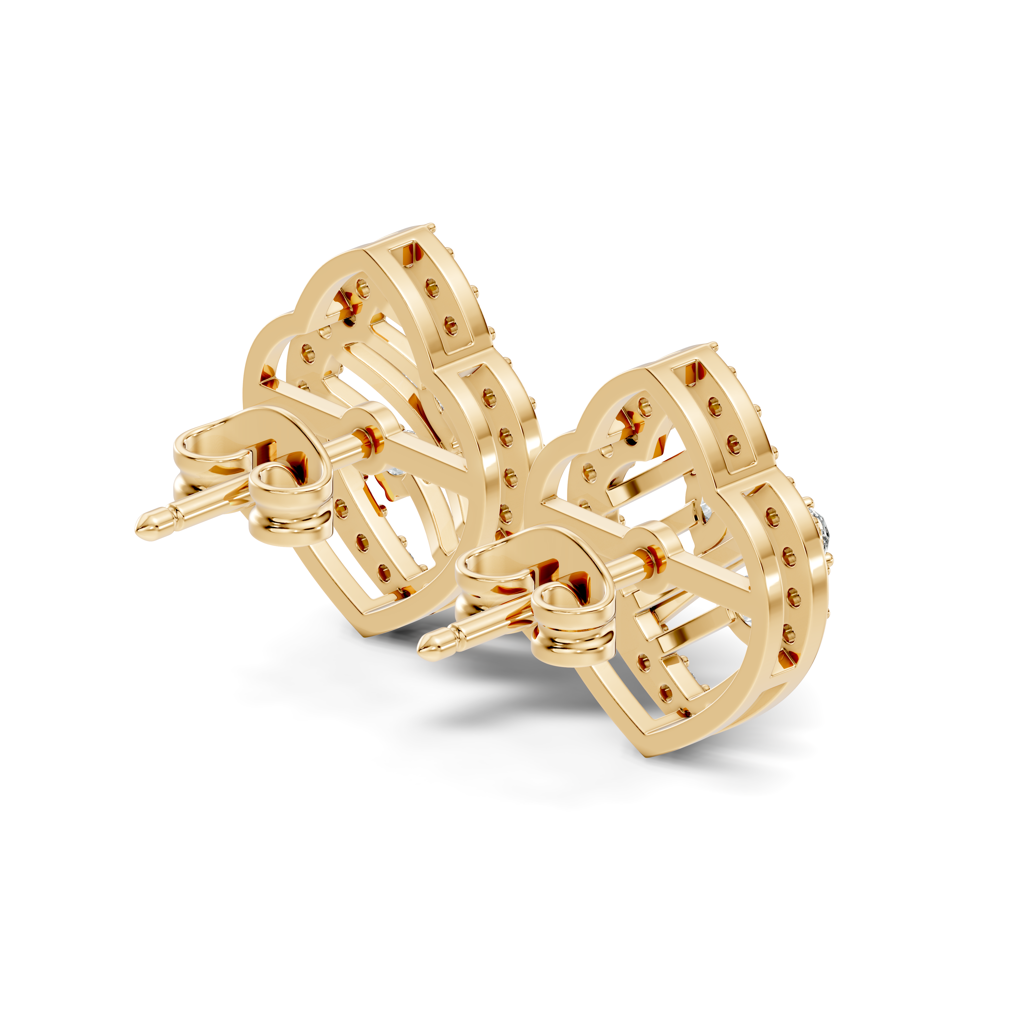 Openwork Leaf Halo Pear & Pave  Diamond Stud