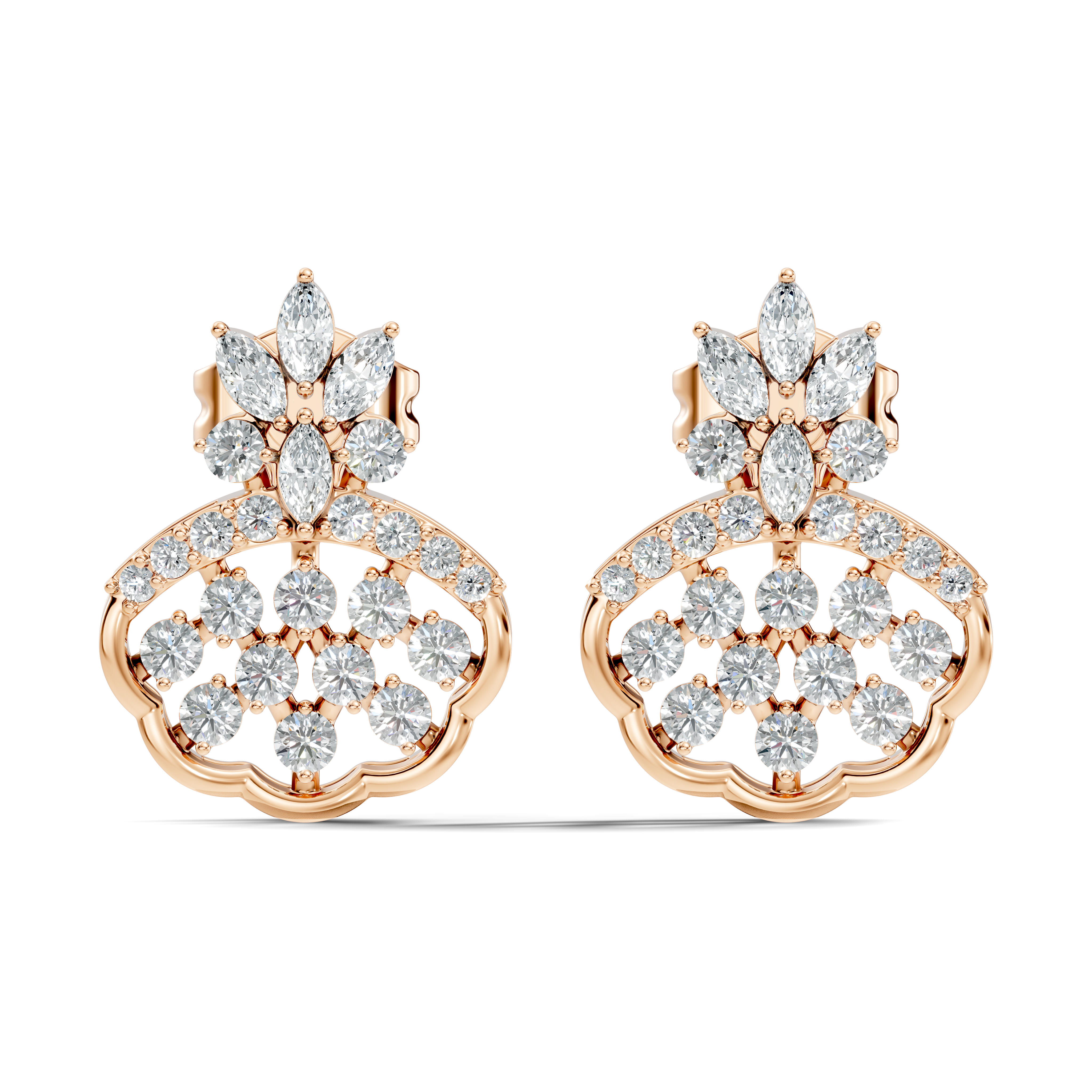 Crowned Chandelier Fan Diamond Cluster Stud