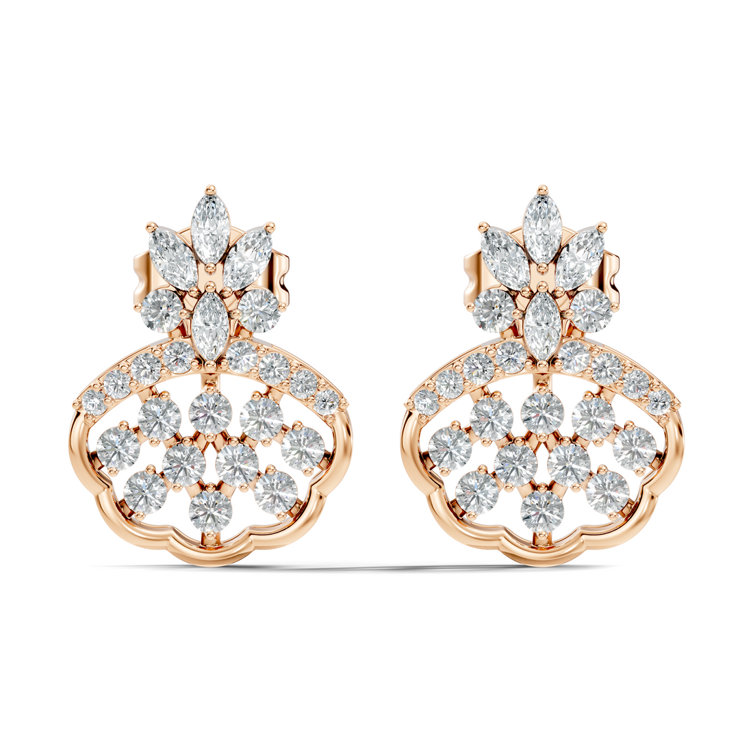 Crowned Chandelier Fan Diamond Cluster Stud