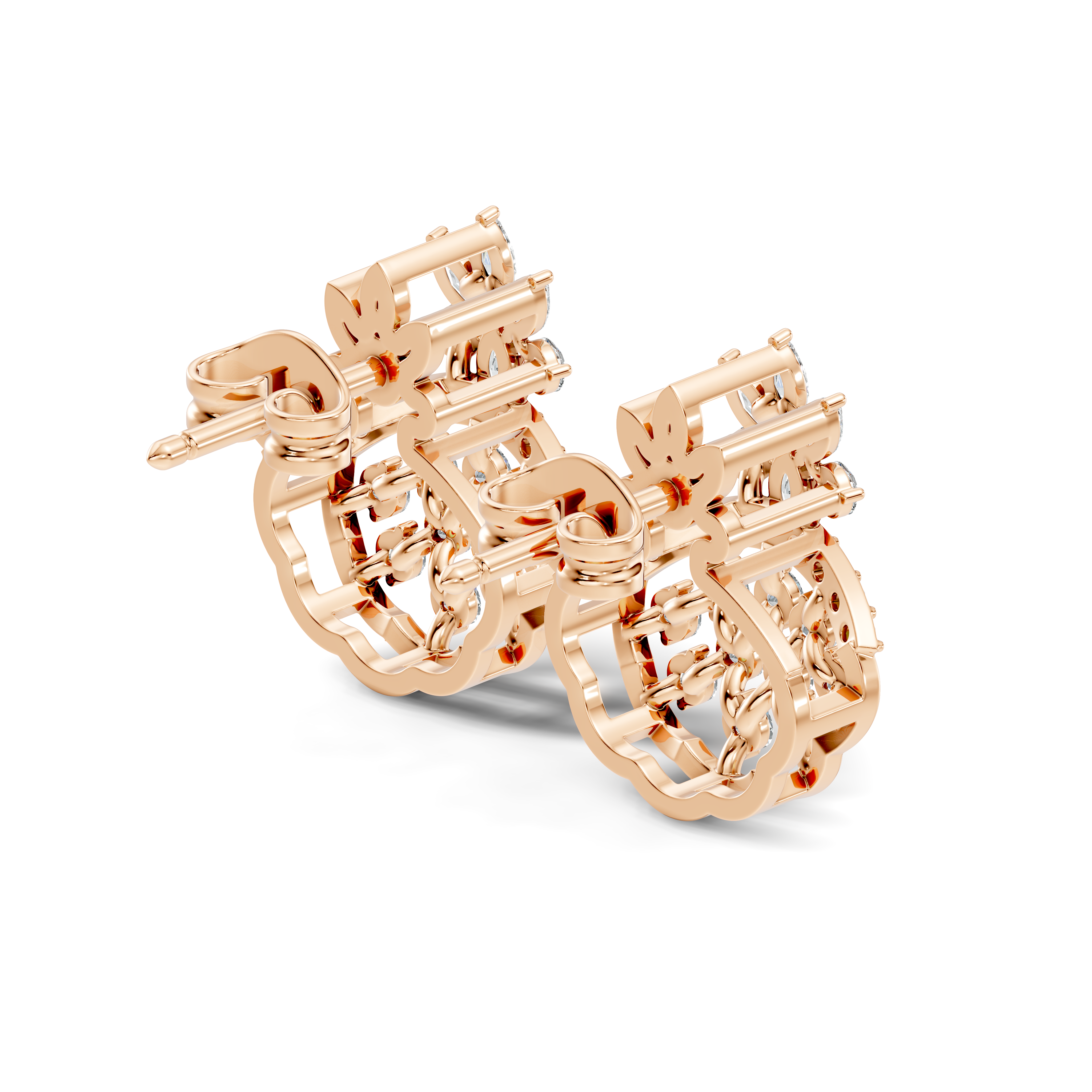 Crowned Chandelier Fan Diamond Cluster Stud