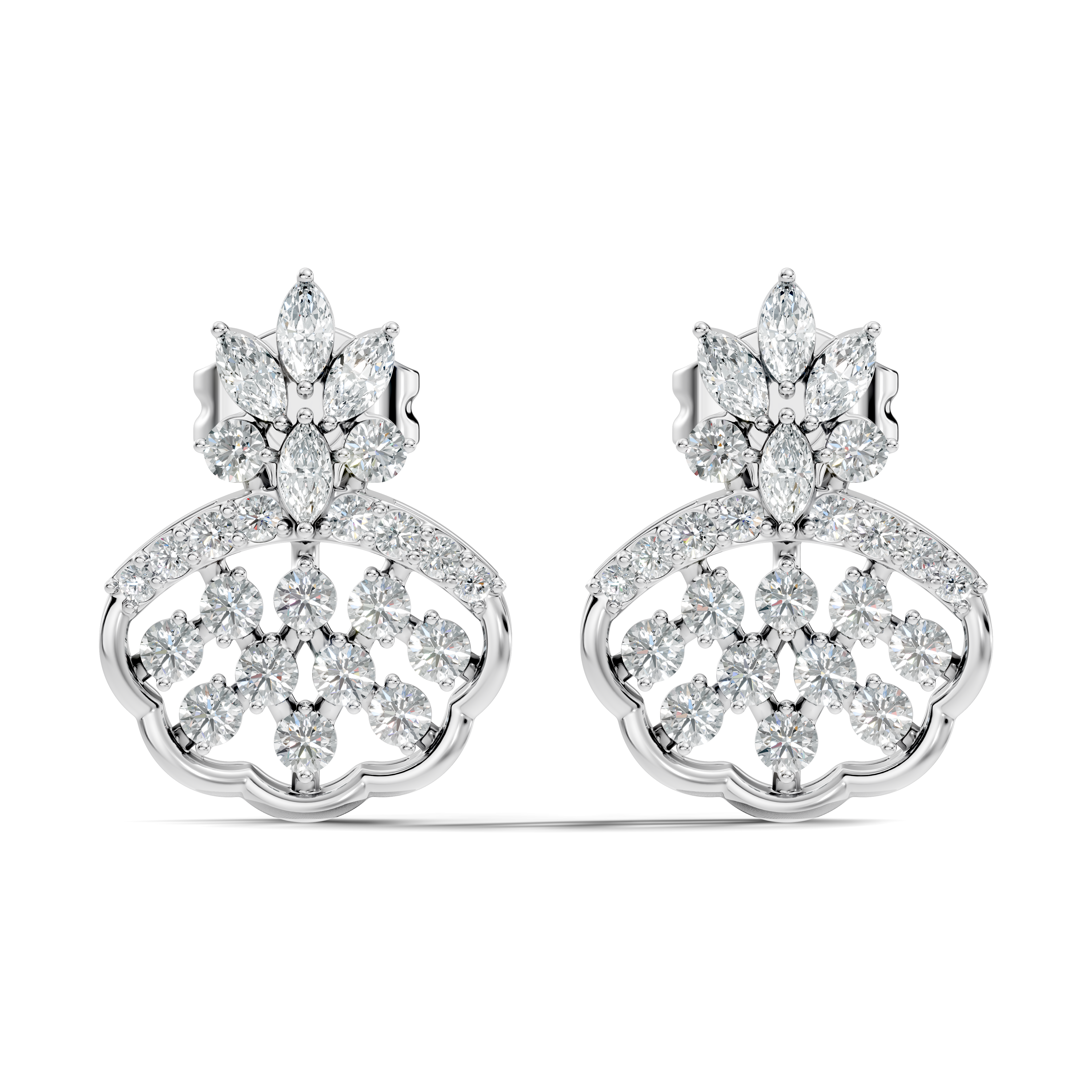 Crowned Chandelier Fan Diamond Cluster Stud