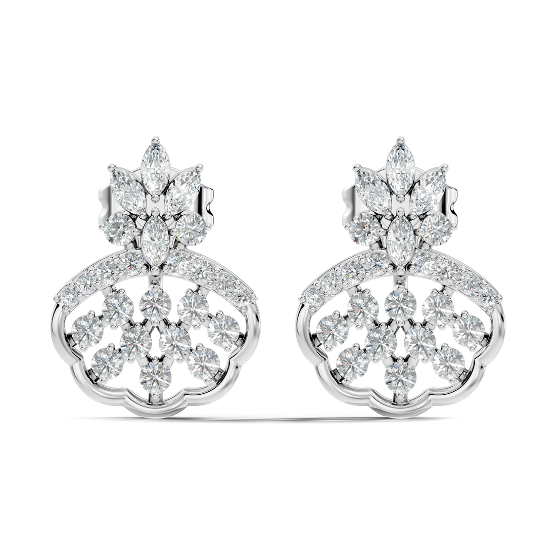 Crowned Chandelier Fan Diamond Cluster Stud