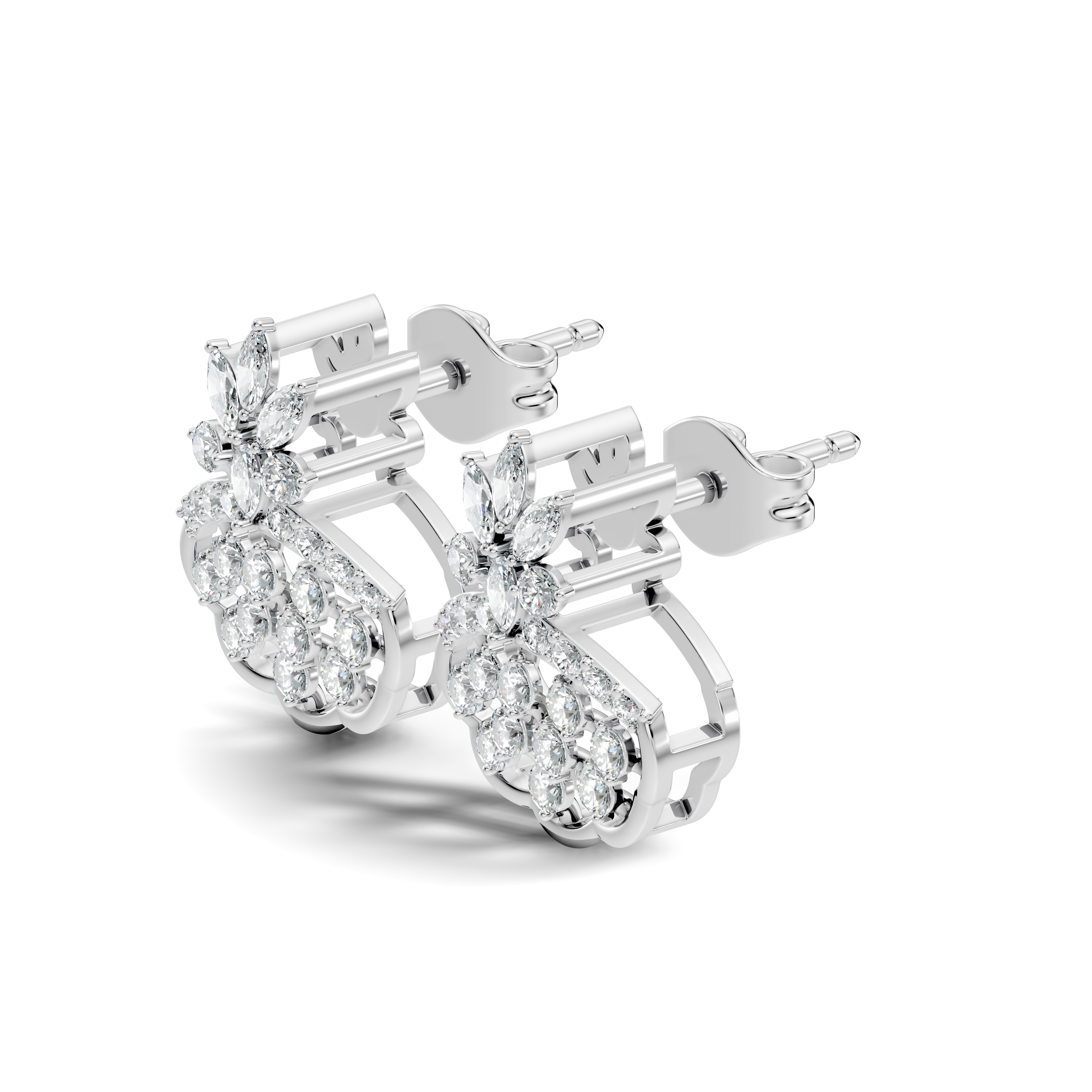 Crowned Chandelier Fan Diamond Cluster Stud