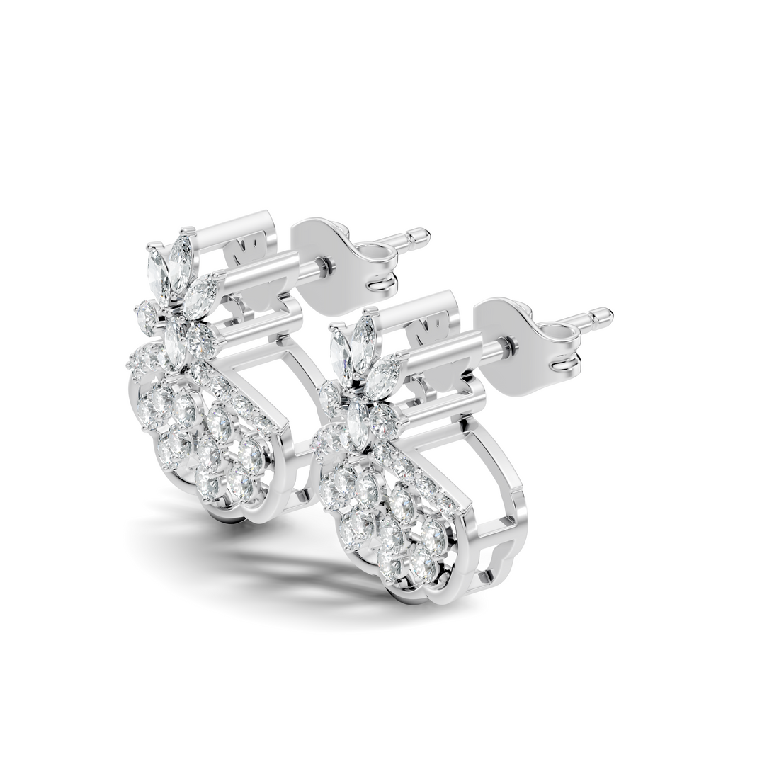 Crowned Chandelier Fan Diamond Cluster Stud