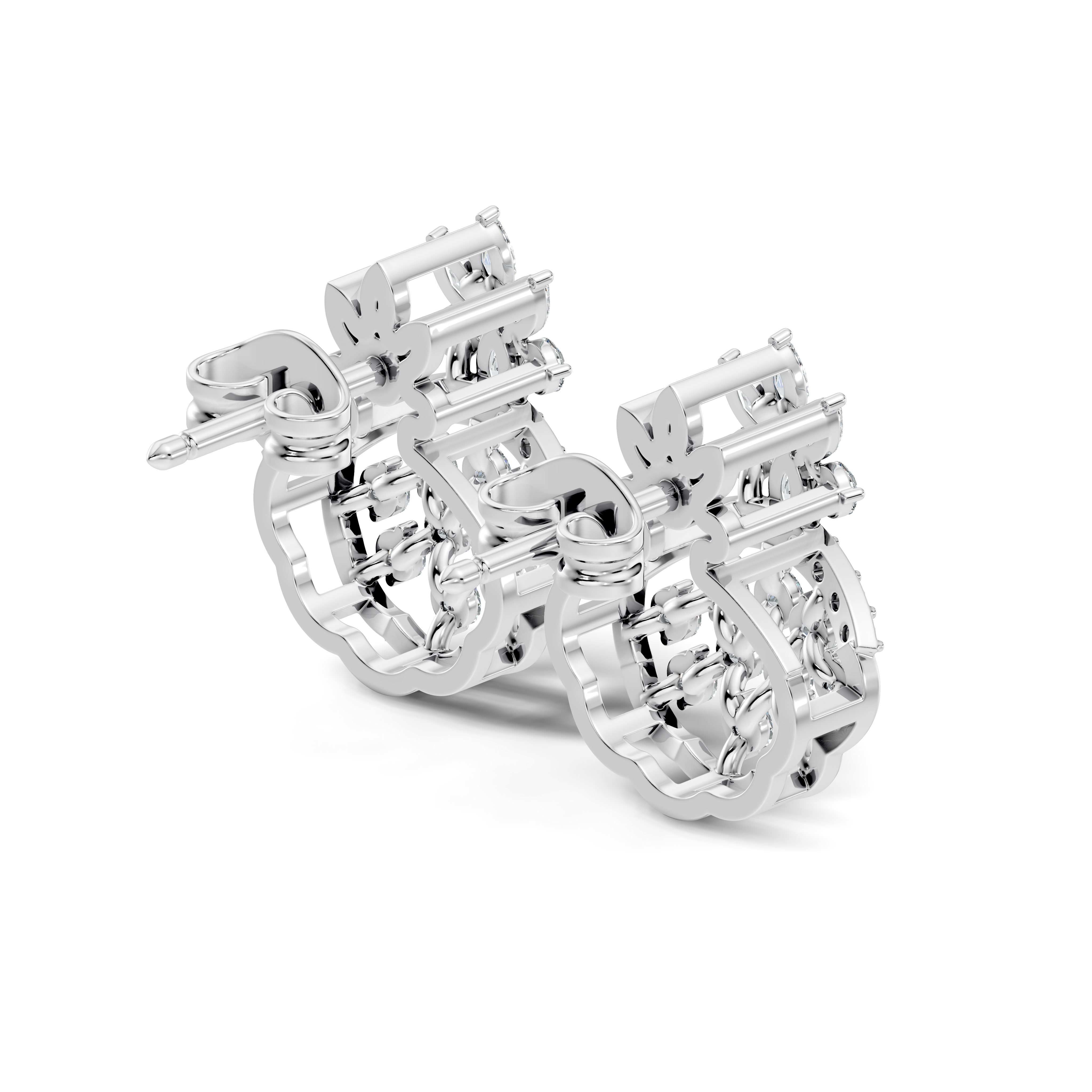 Crowned Chandelier Fan Diamond Cluster Stud