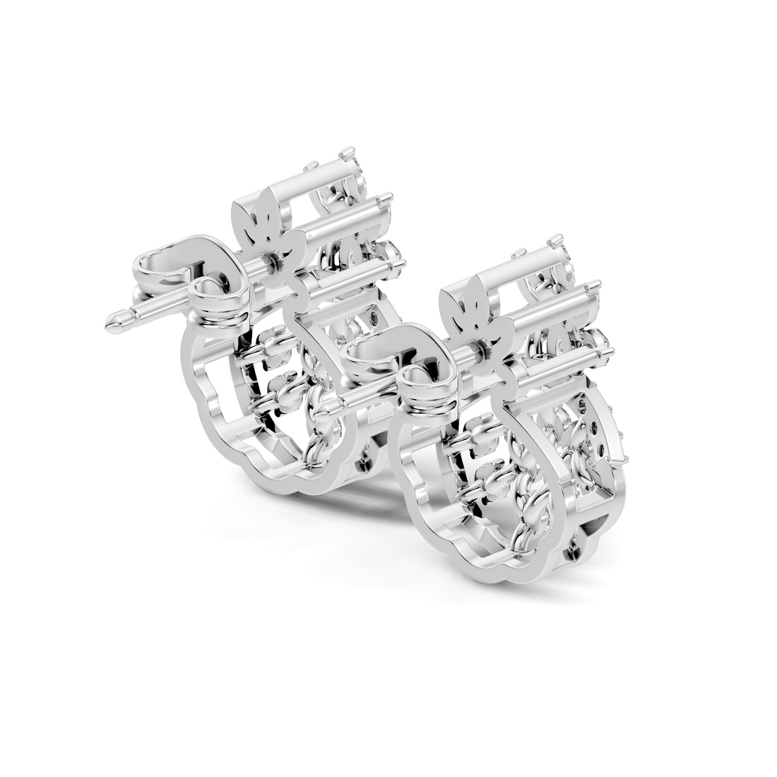 Crowned Chandelier Fan Diamond Cluster Stud