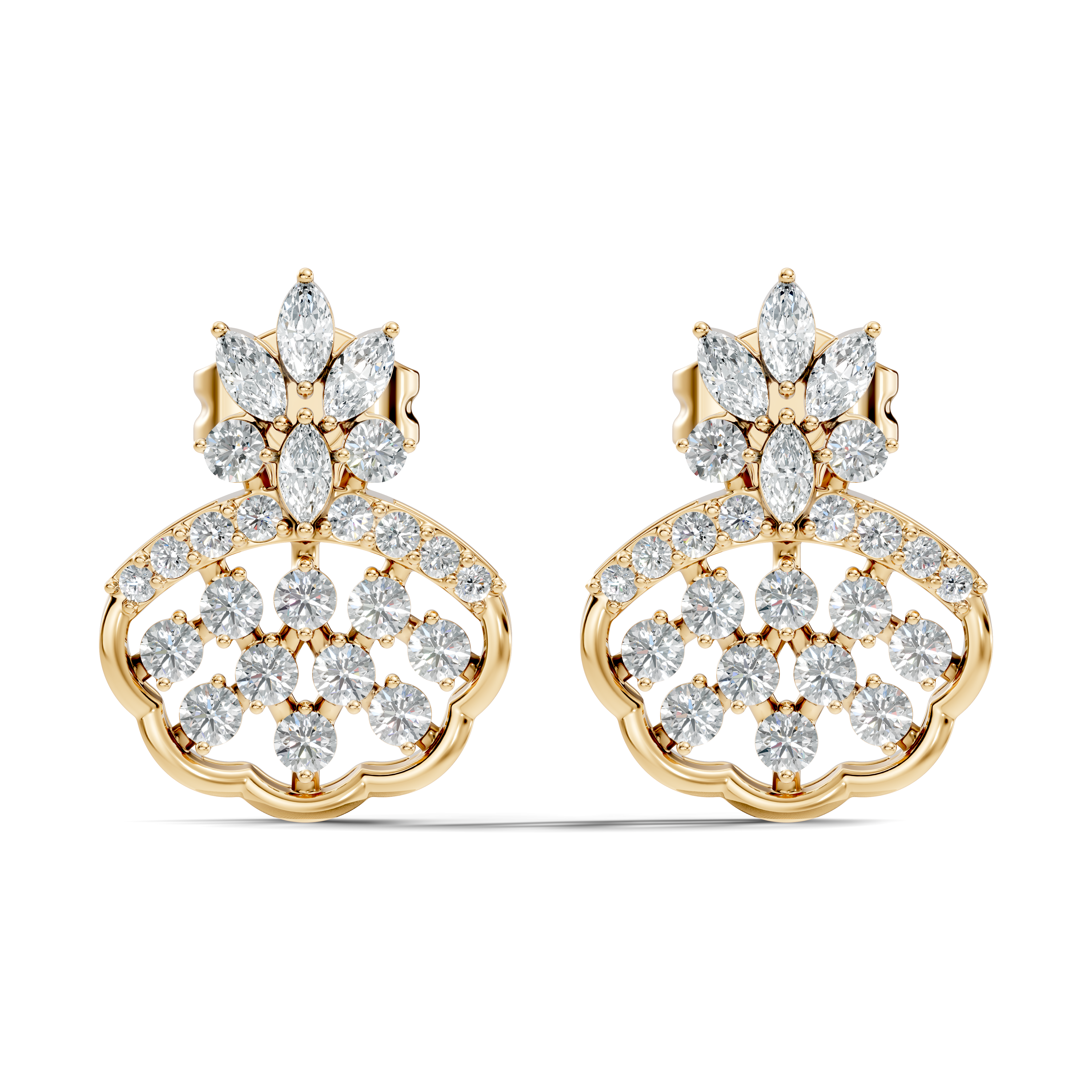 Crowned Chandelier Fan Diamond Cluster Stud