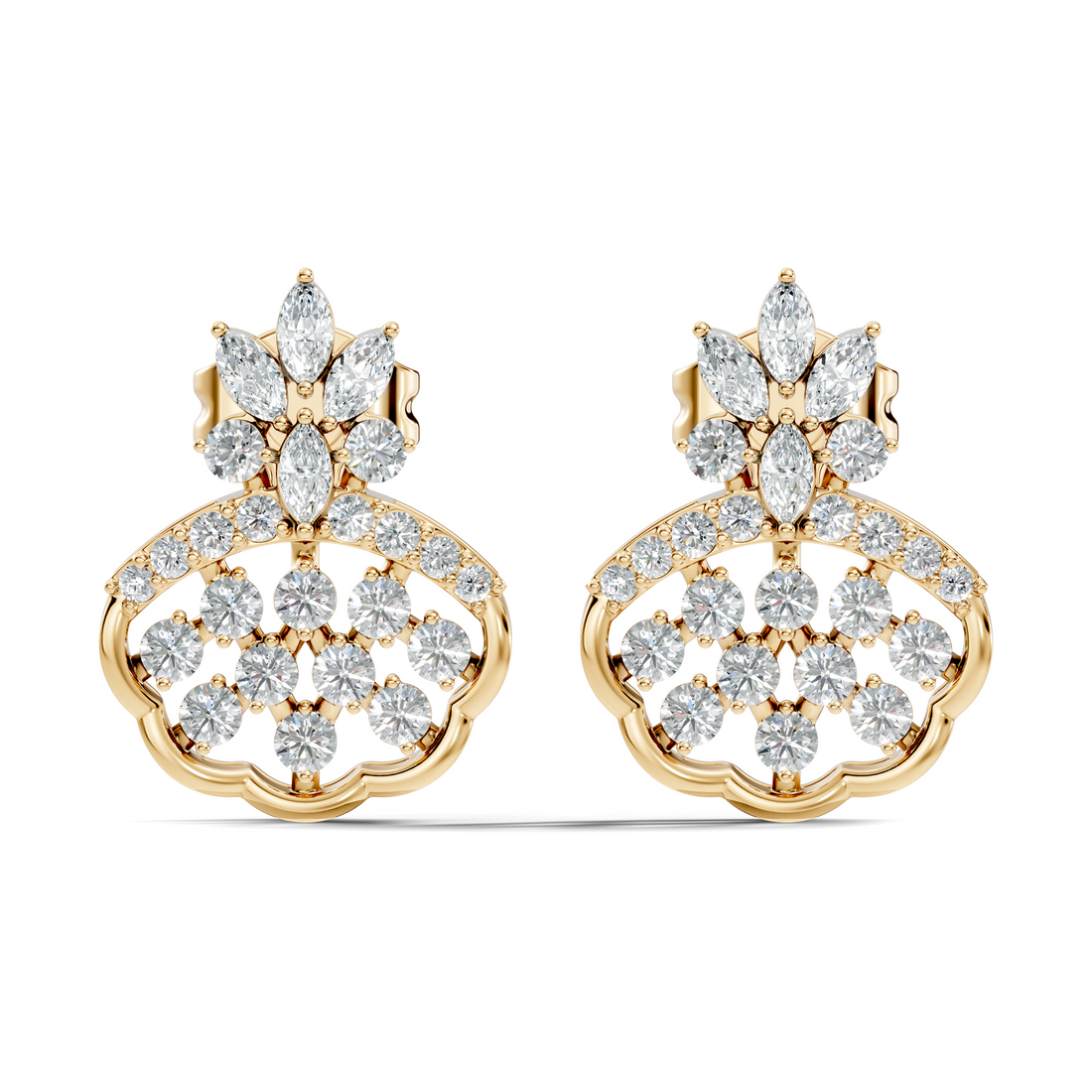 Crowned Chandelier Fan Diamond Cluster Stud