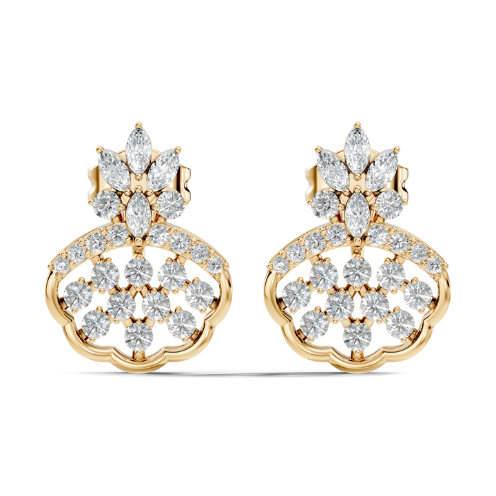 Crowned Chandelier Fan Diamond Cluster Stud