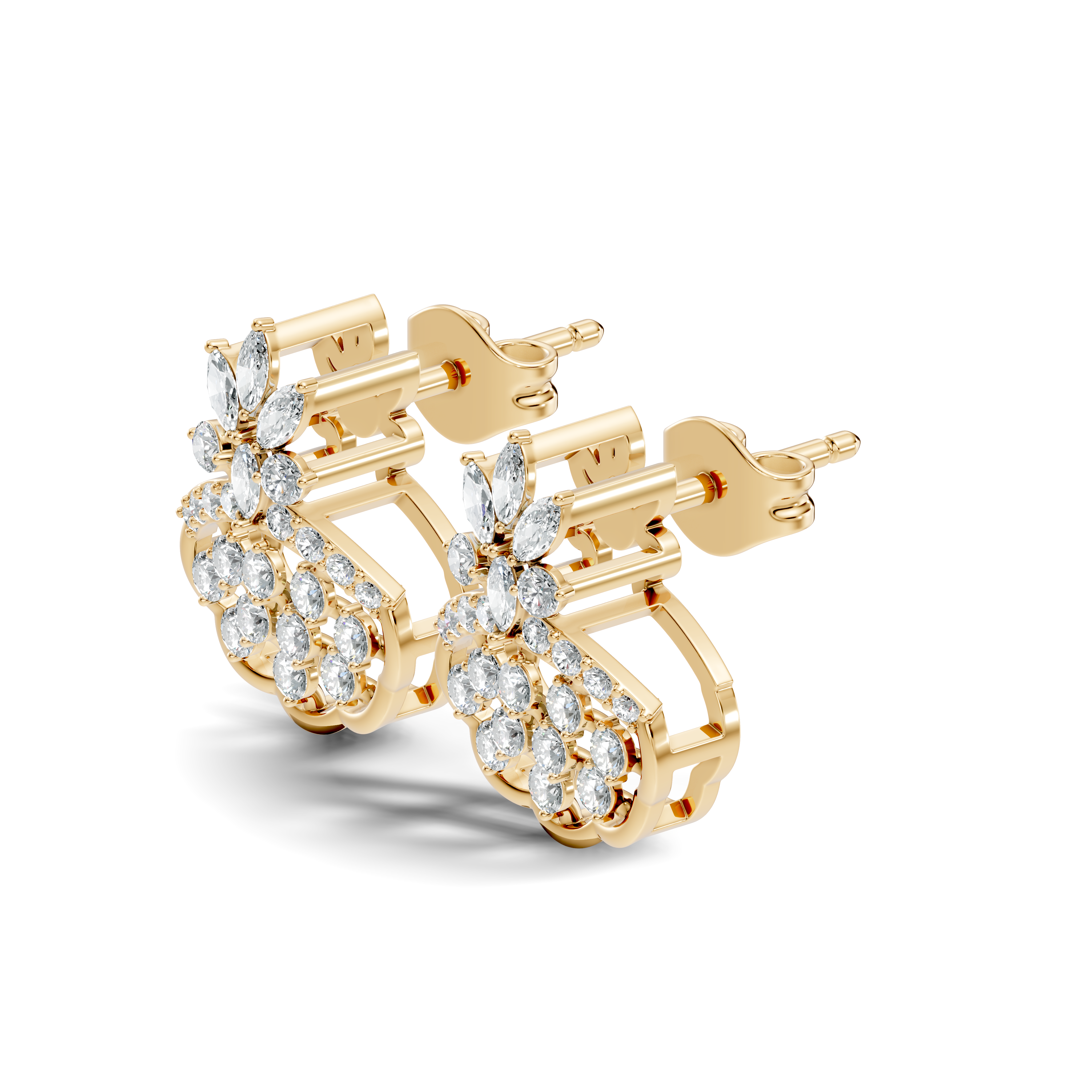Crowned Chandelier Fan Diamond Cluster Stud