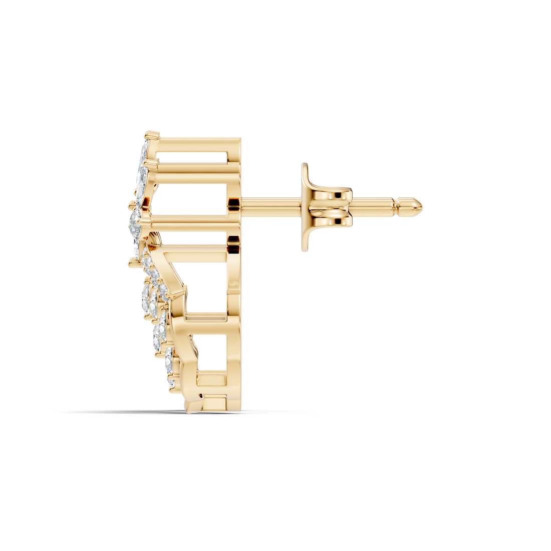 Crowned Chandelier Fan Diamond Cluster Stud