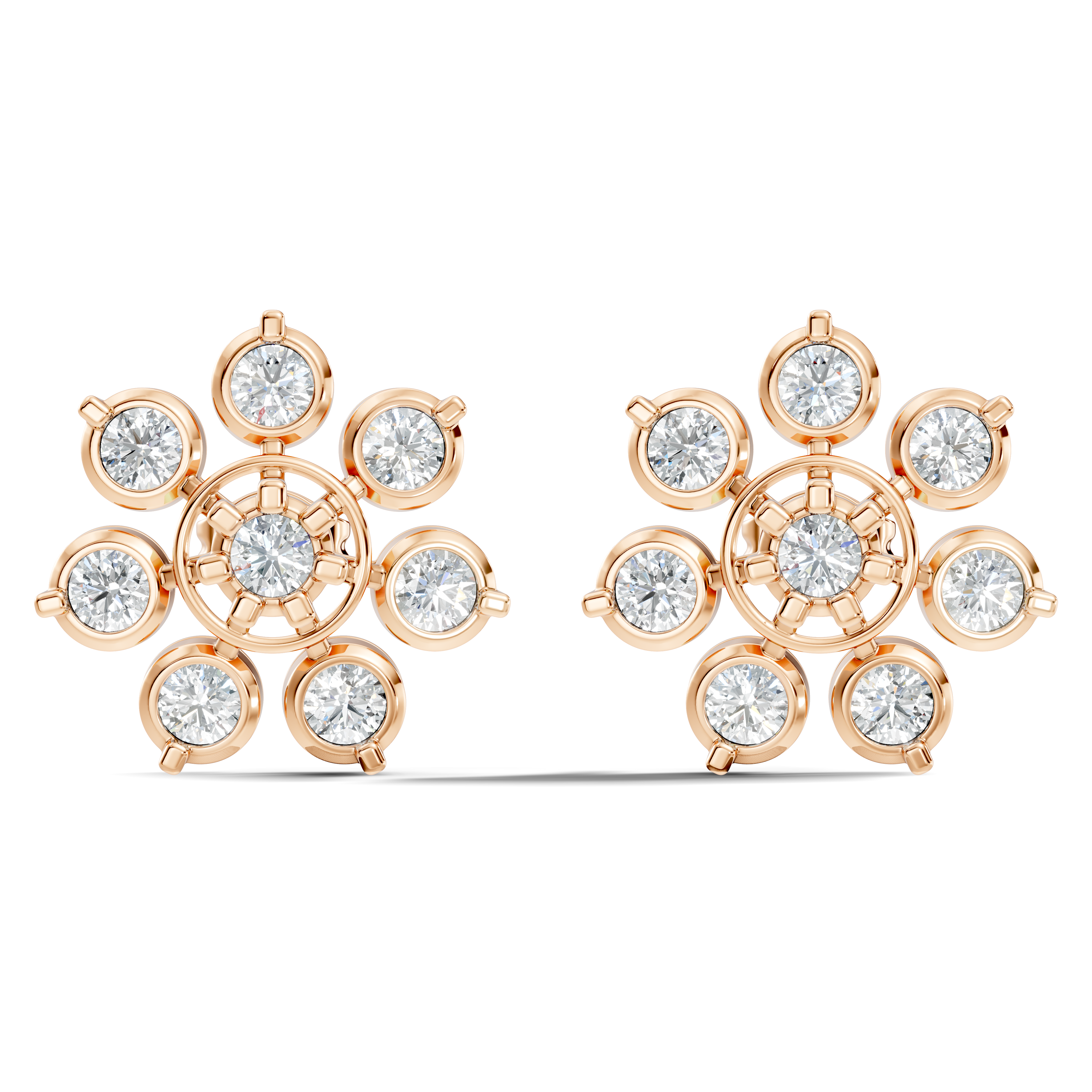 Round Diamond Grand Sunburst Floral Cluster Stud
