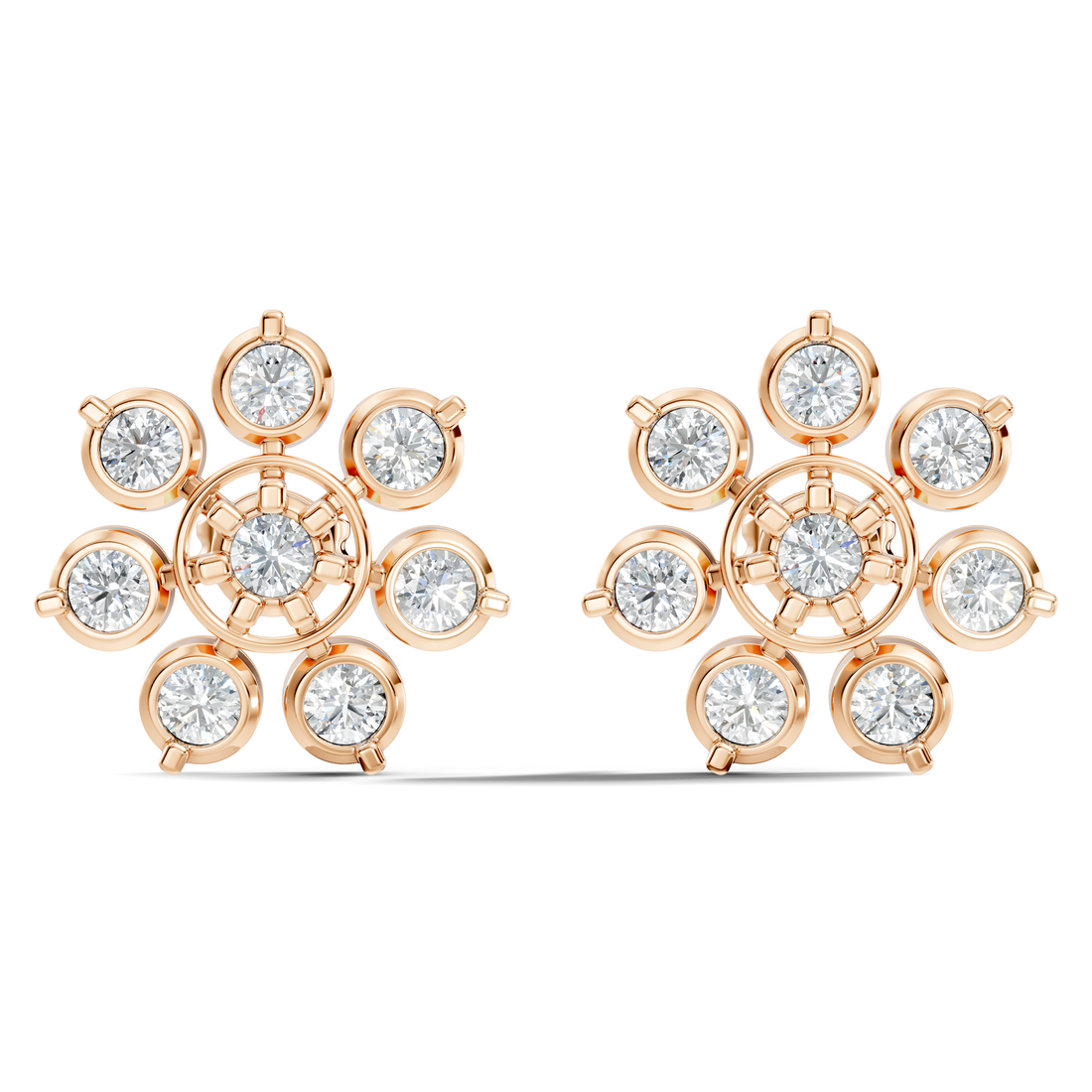 Round Diamond Grand Sunburst Floral Cluster Stud