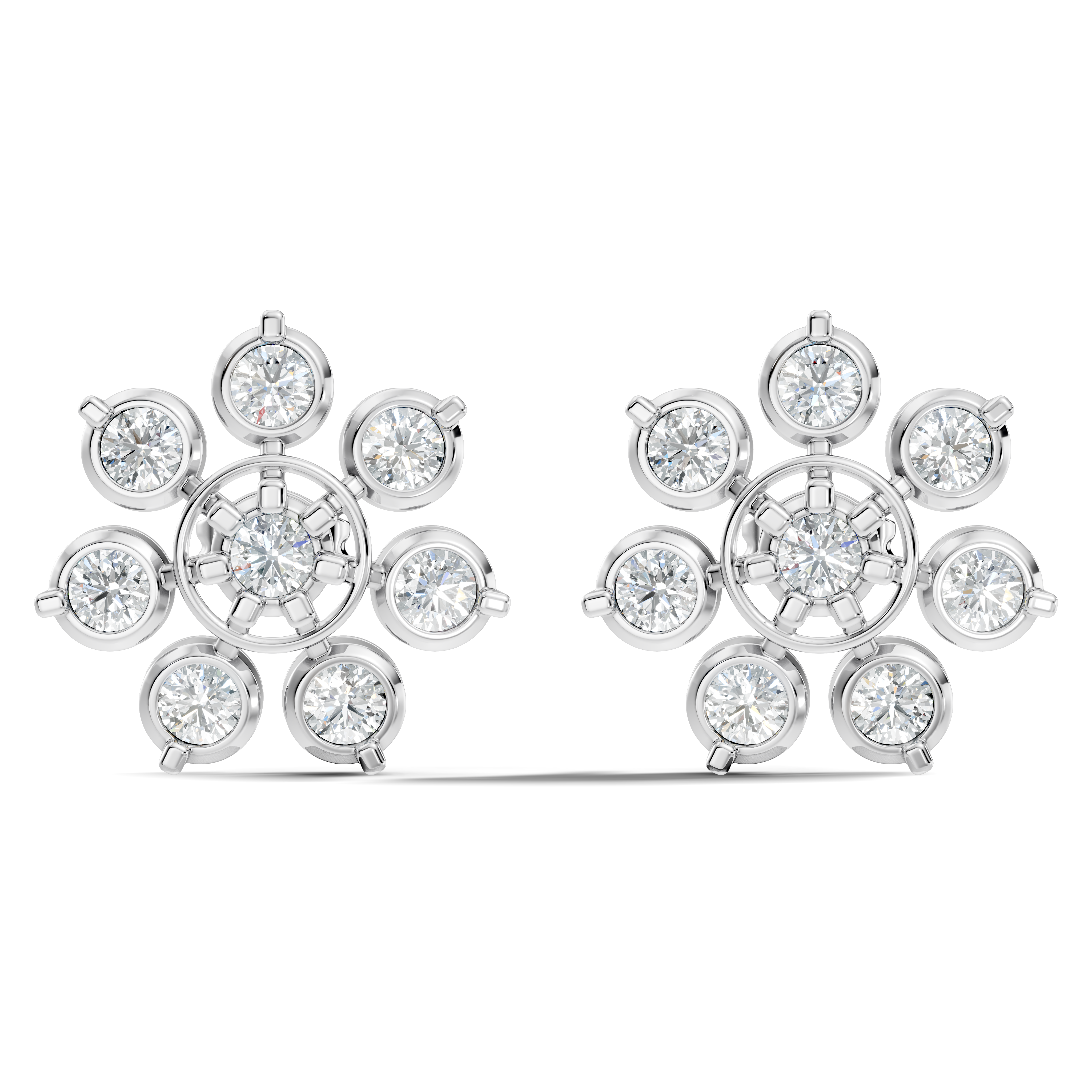 Round Diamond Grand Sunburst Floral Cluster Stud