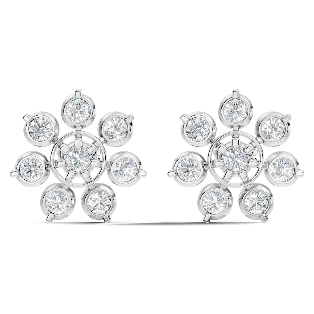 Round Diamond Grand Sunburst Floral Cluster Stud