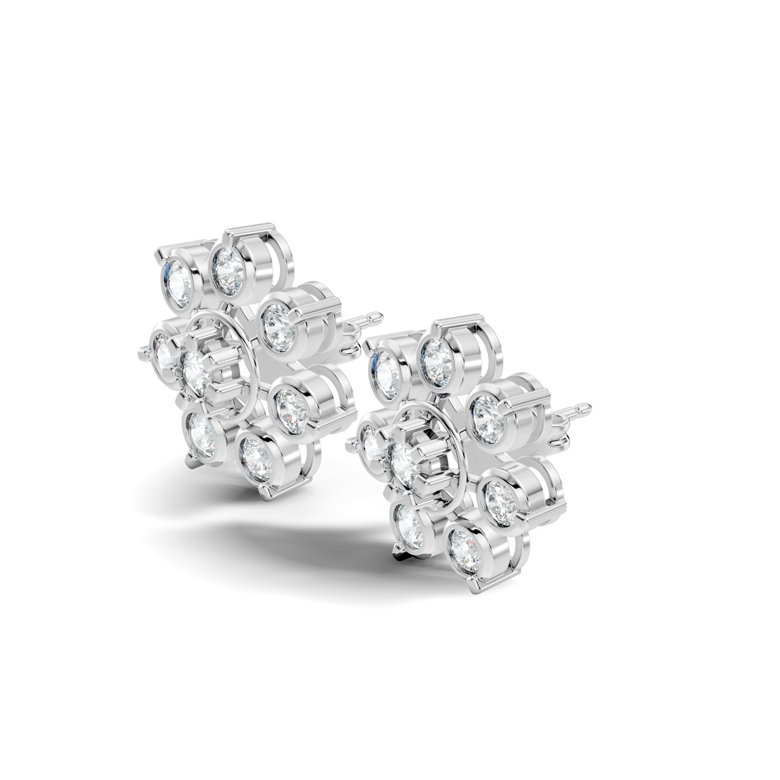 Round Diamond Grand Sunburst Floral Cluster Stud