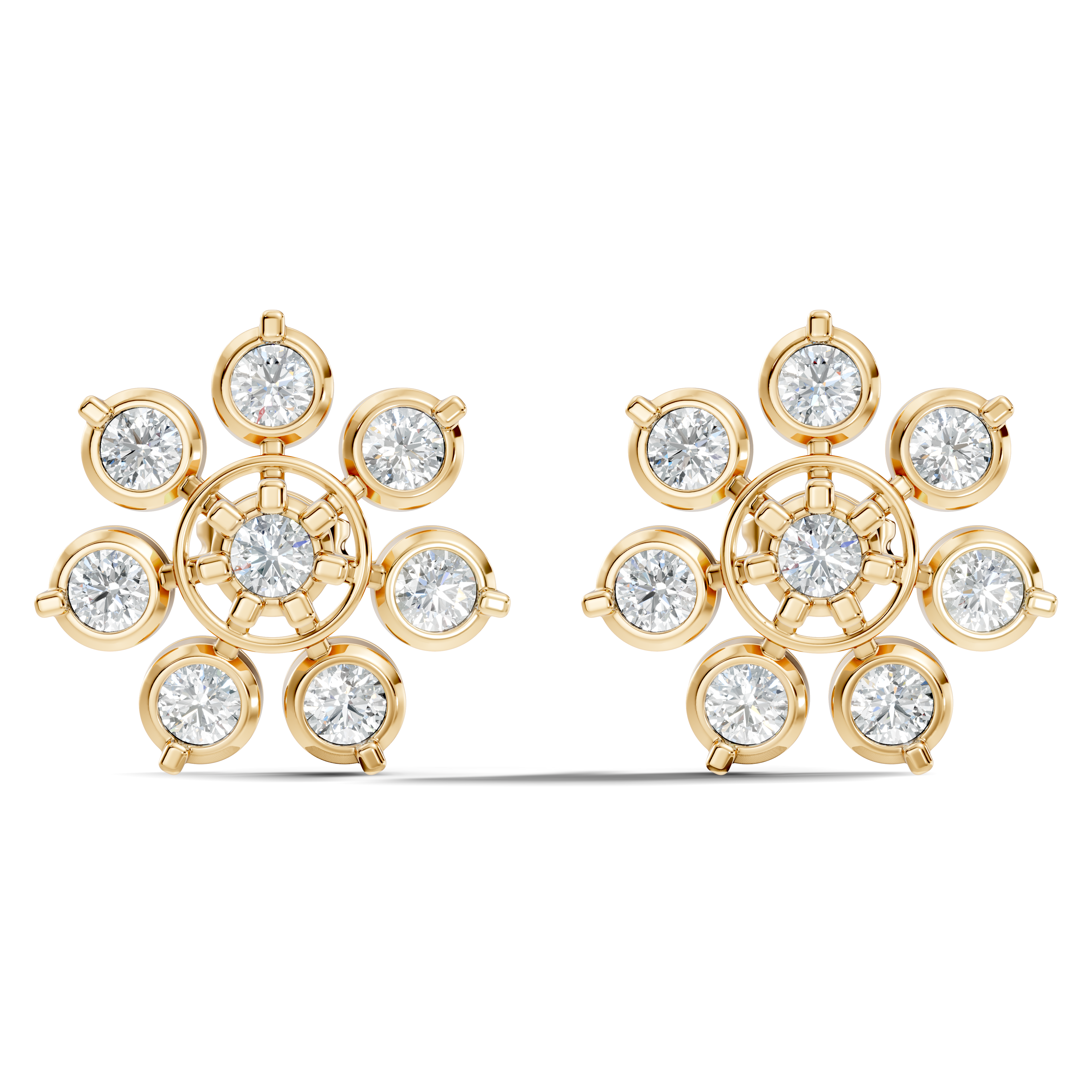 Round Diamond Grand Sunburst Floral Cluster Stud