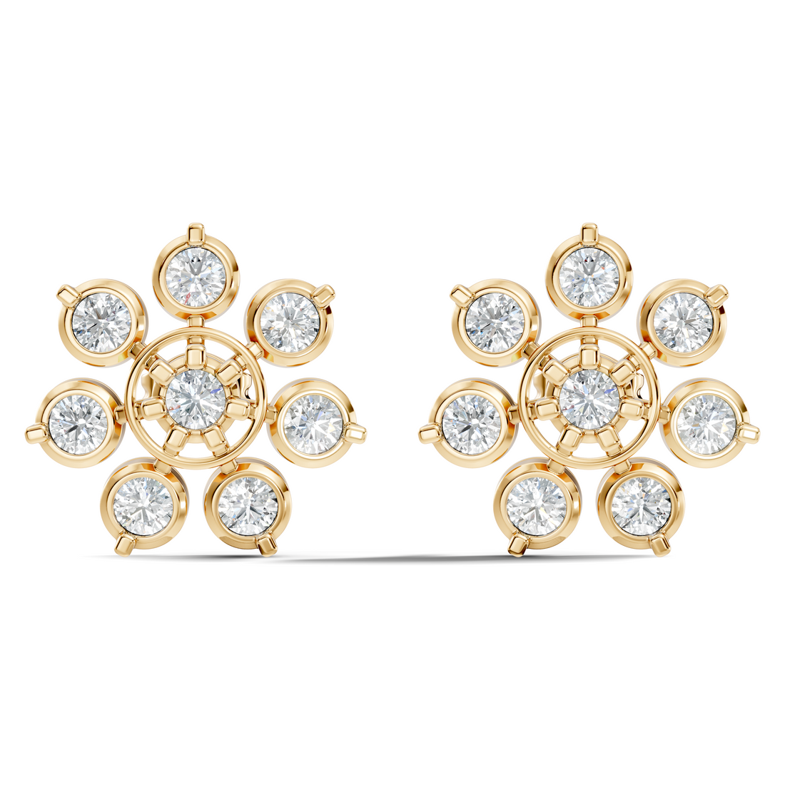 Round Diamond Grand Sunburst Floral Cluster Stud