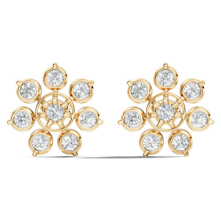 Round Diamond Grand Sunburst Floral Cluster Stud