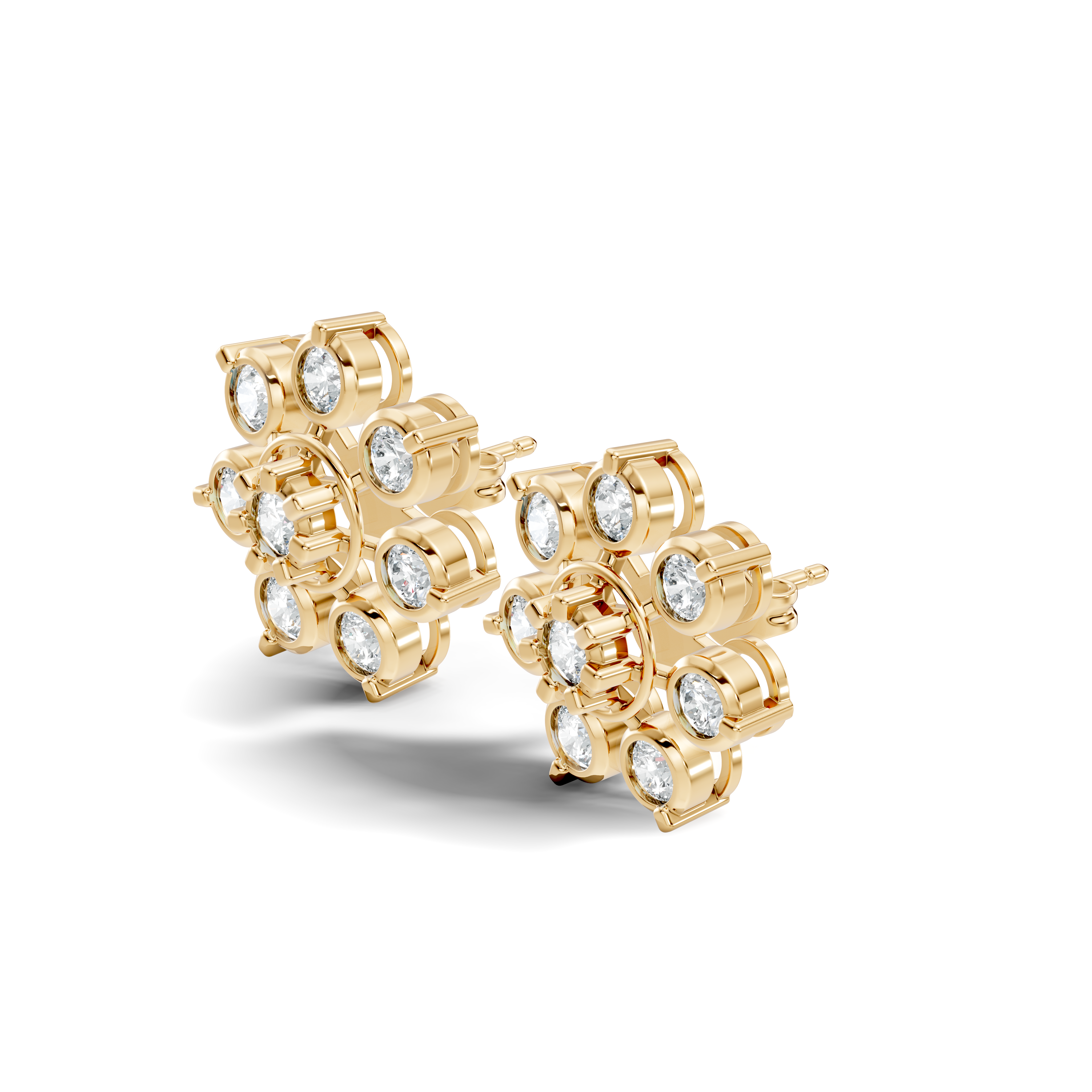 Round Diamond Grand Sunburst Floral Cluster Stud