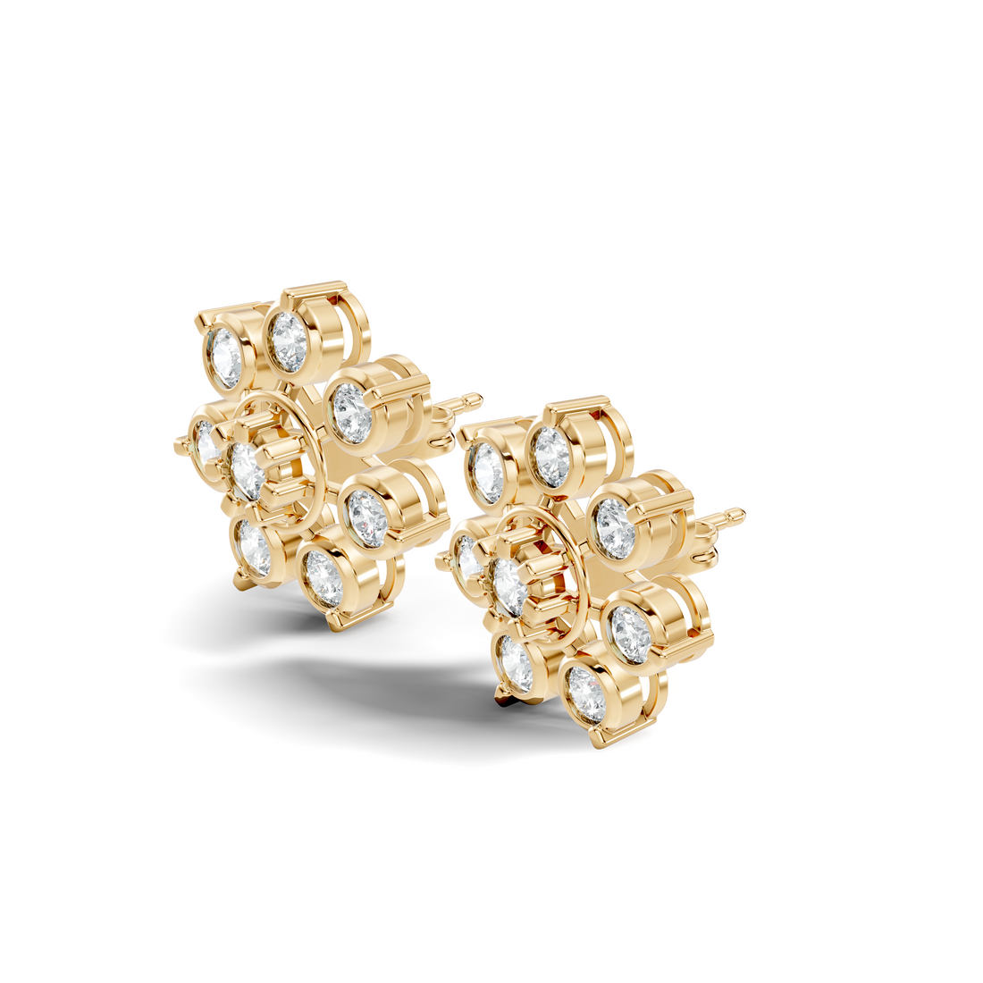 Round Diamond Grand Sunburst Floral Cluster Stud