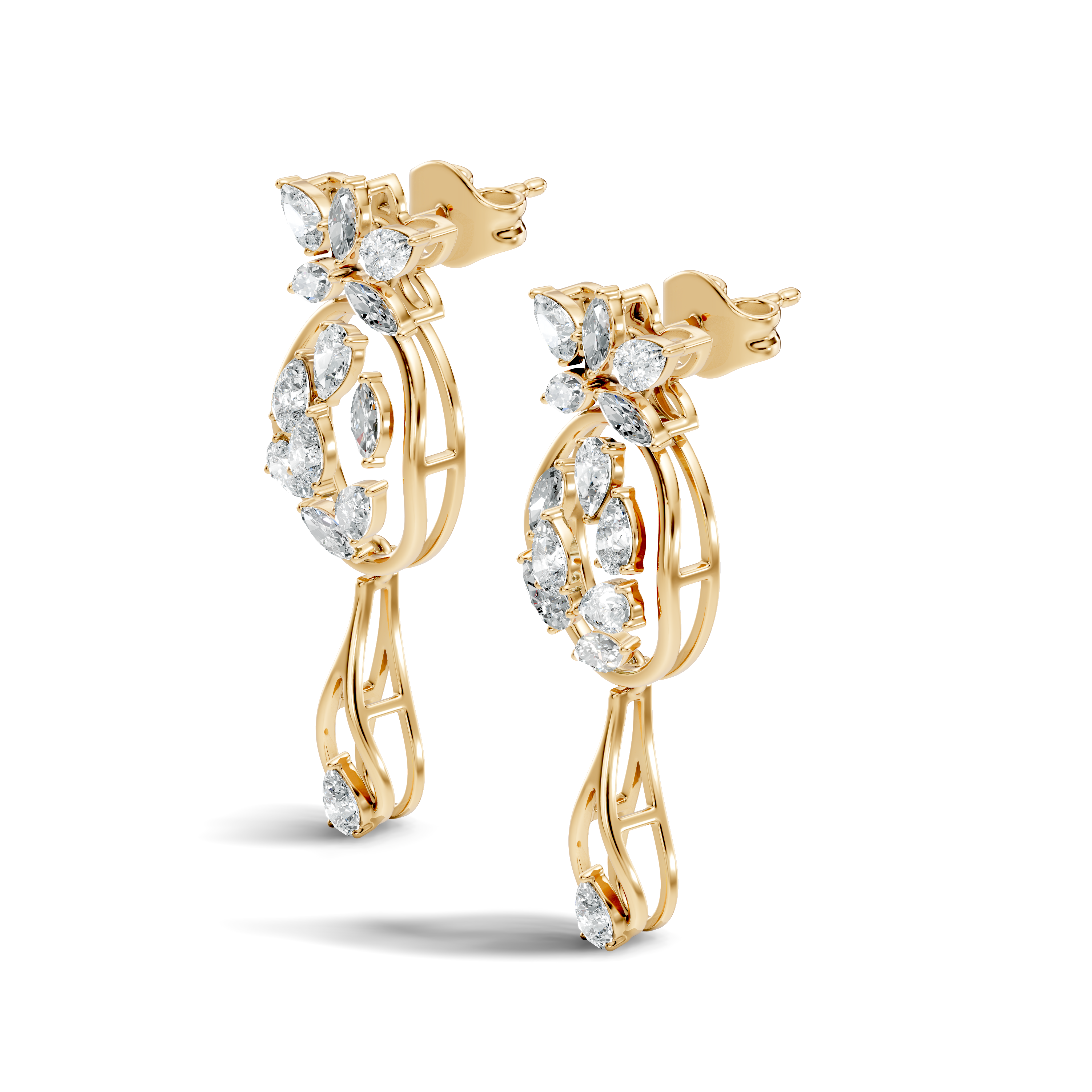 Oval Leaf Frame & Teardrop Marquise Pear Diamond Dangle Earrings (2.00 TCW)