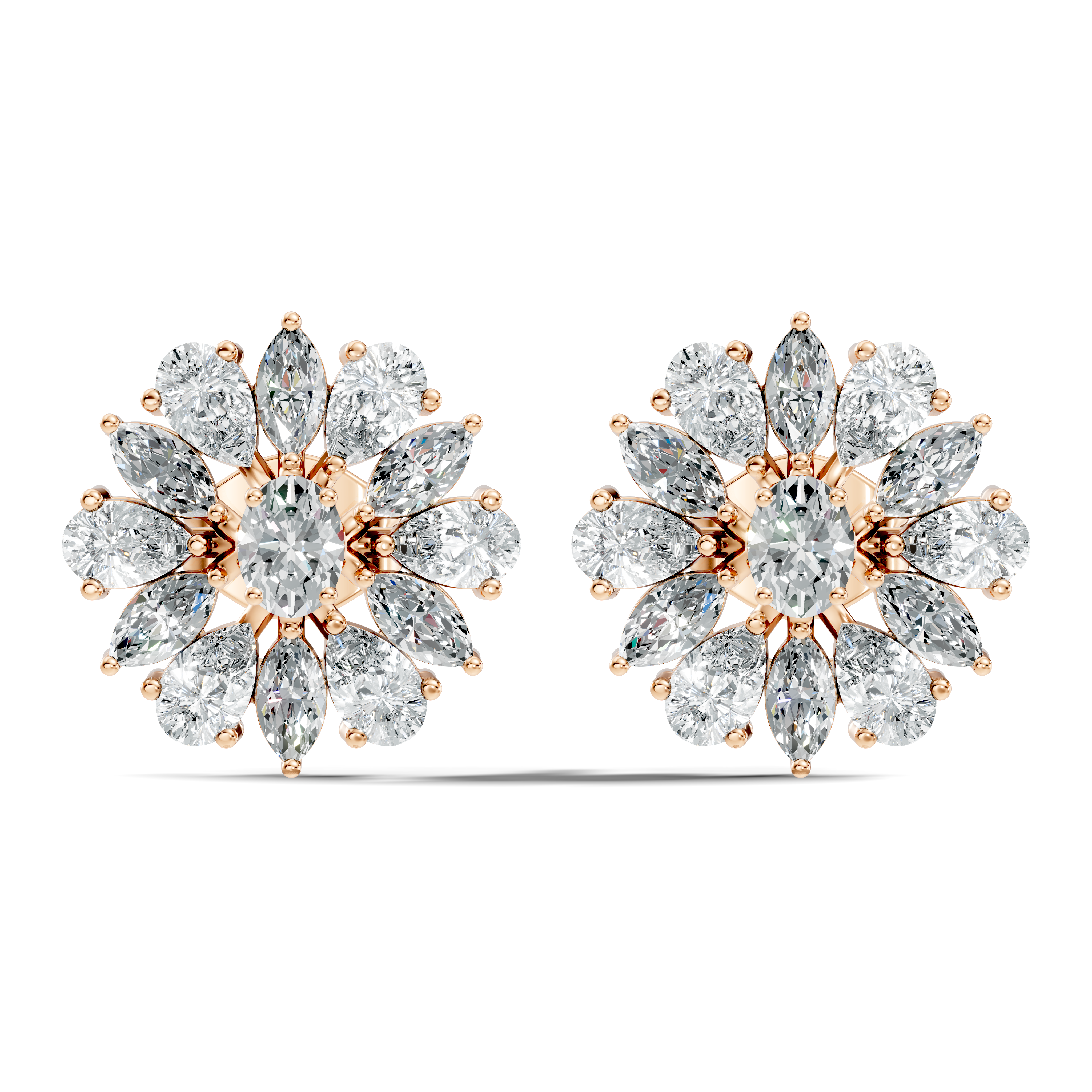 Oval Solitaire & Sunburst Pear Marquise Diamond Stud