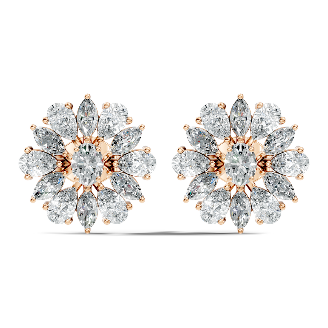 Oval Solitaire & Sunburst Pear Marquise Diamond Stud