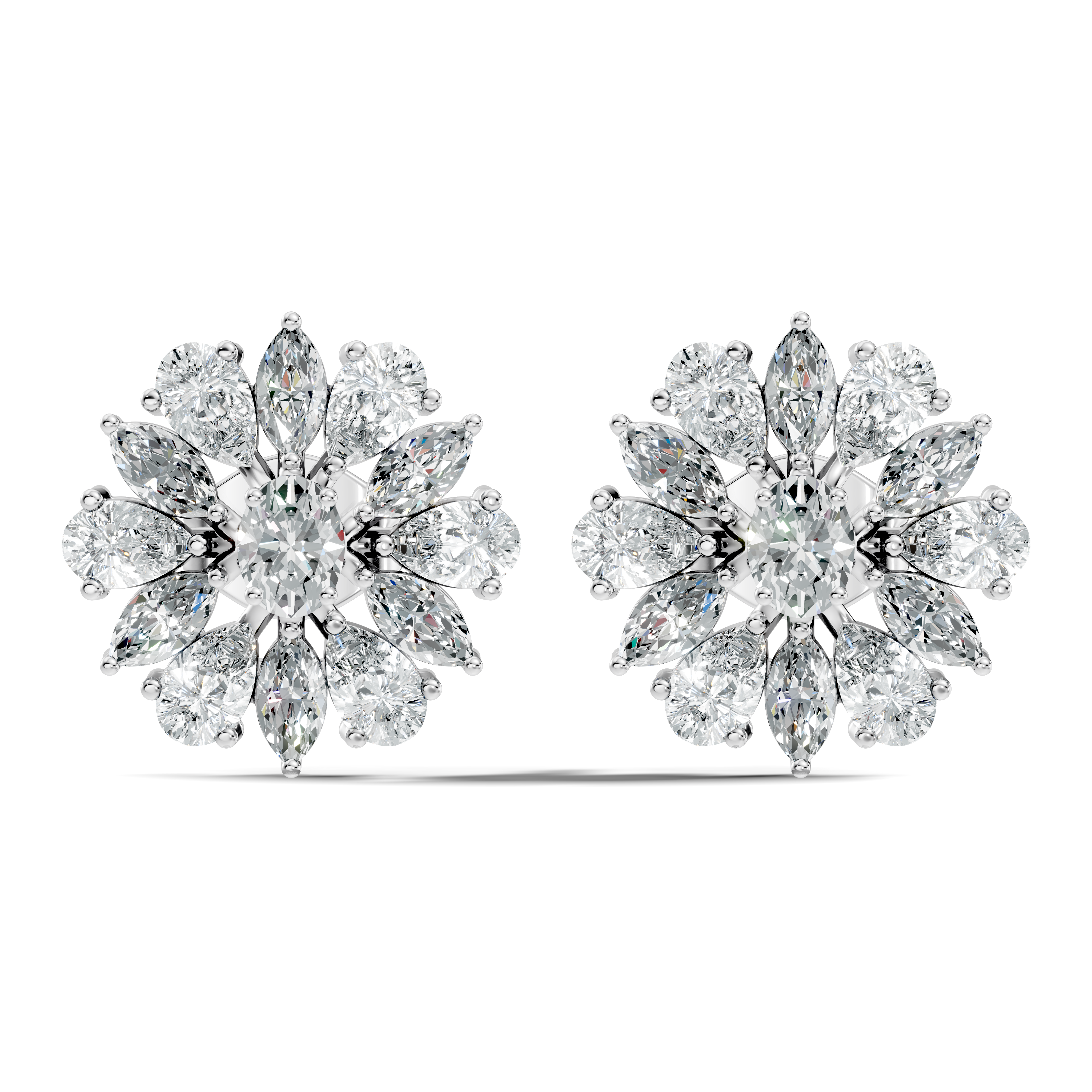 Oval Solitaire & Sunburst Pear Marquise Diamond Stud
