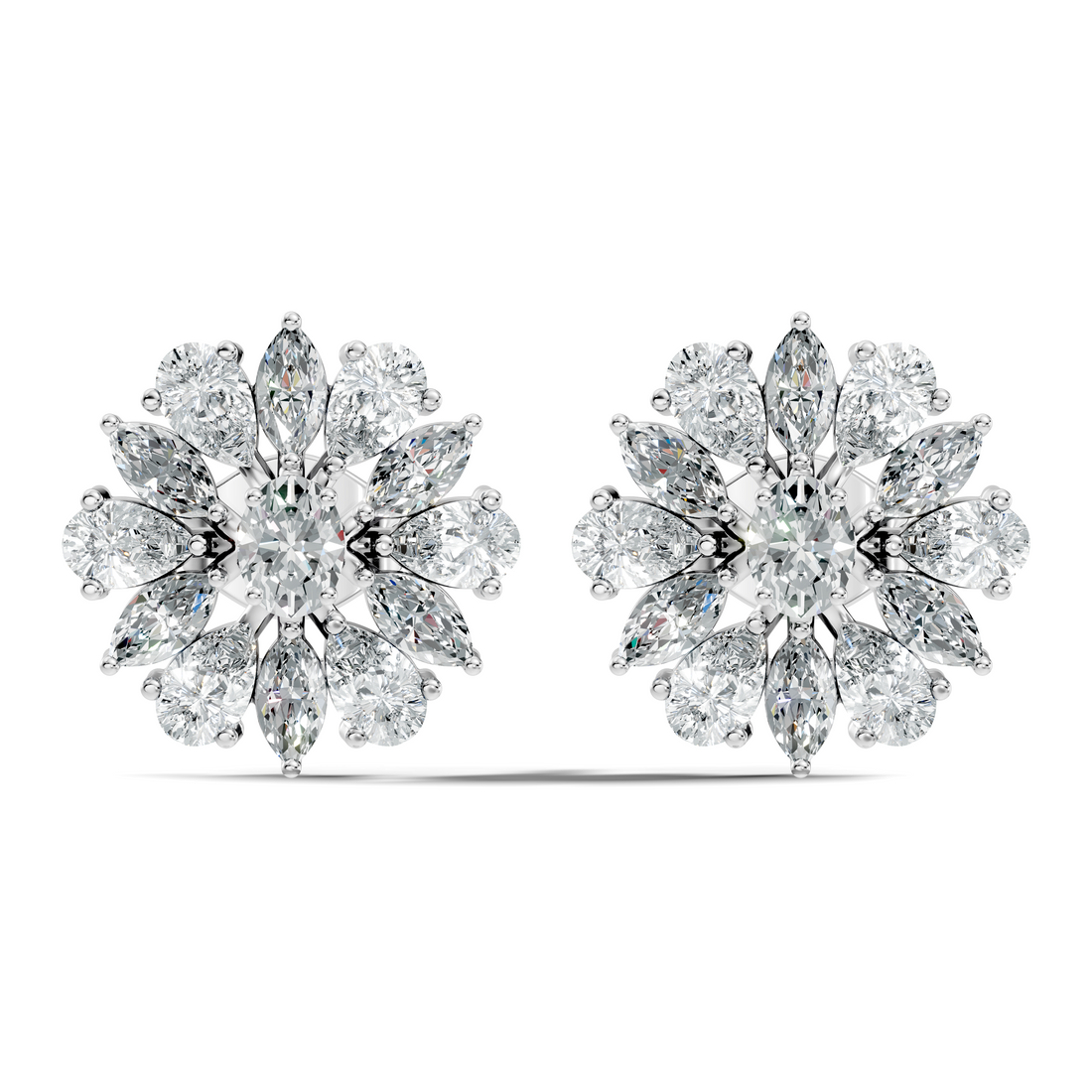 Oval Solitaire & Sunburst Pear Marquise Diamond Stud