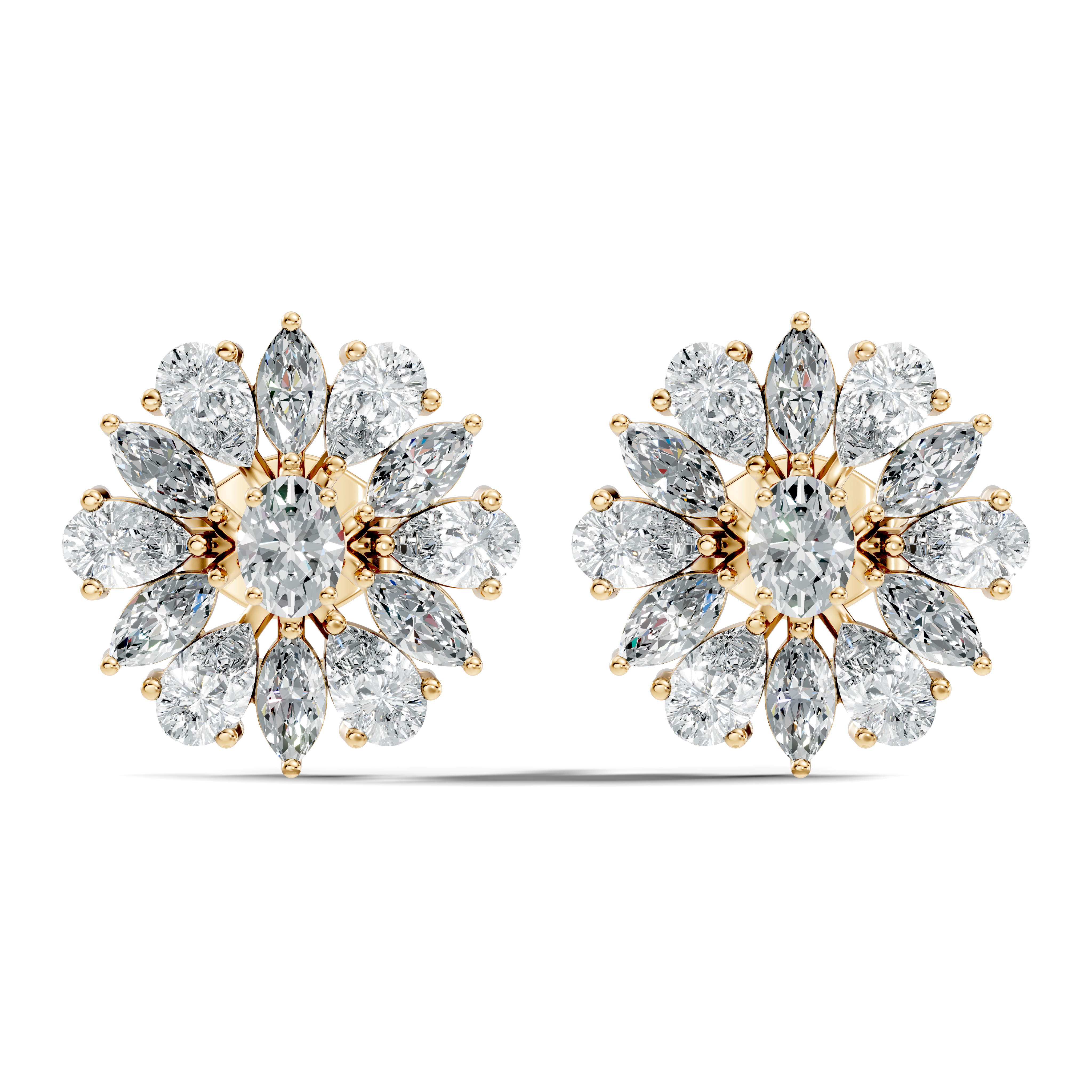 Oval Solitaire & Sunburst Pear Marquise Diamond Stud