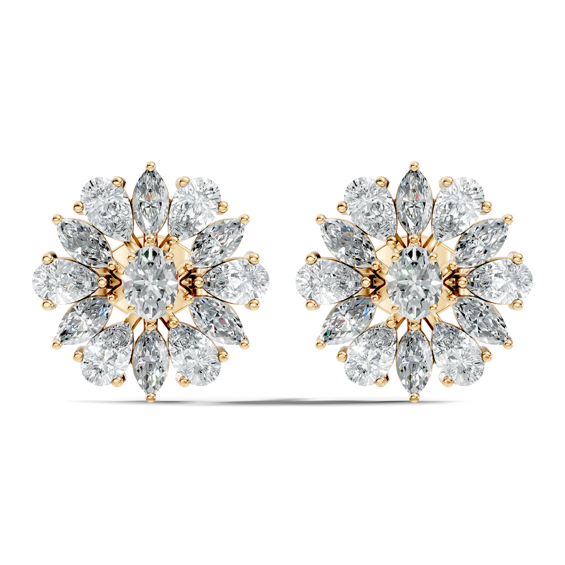 Oval Solitaire & Sunburst Pear Marquise Diamond Stud