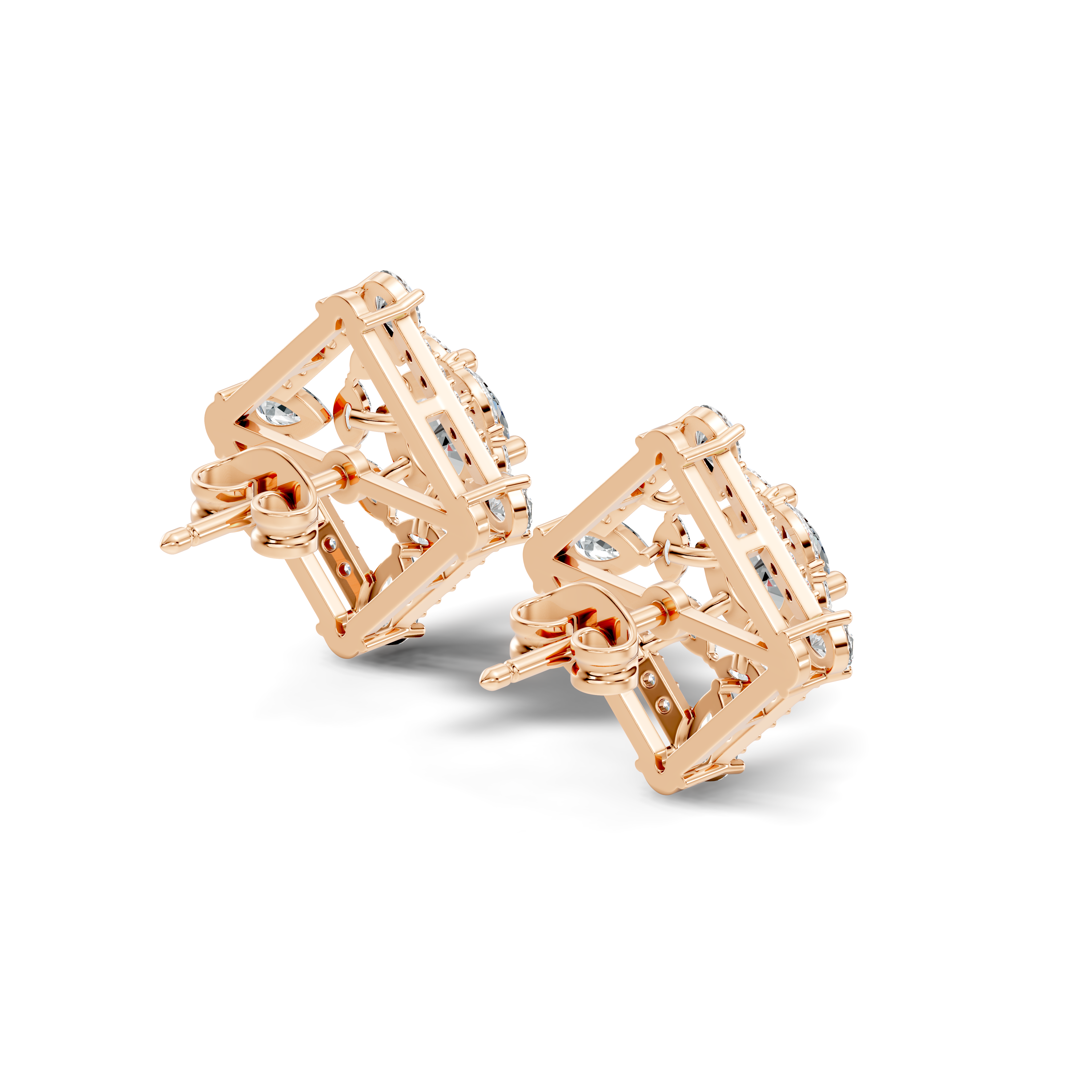 Round Solitaire & Diamond Rhombus Filigree Stud