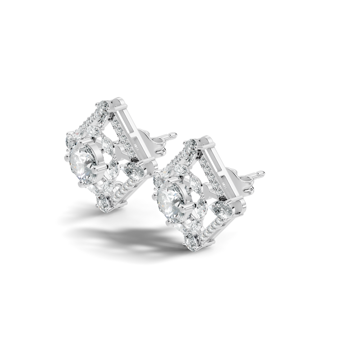 Round Solitaire & Diamond Rhombus Filigree Stud