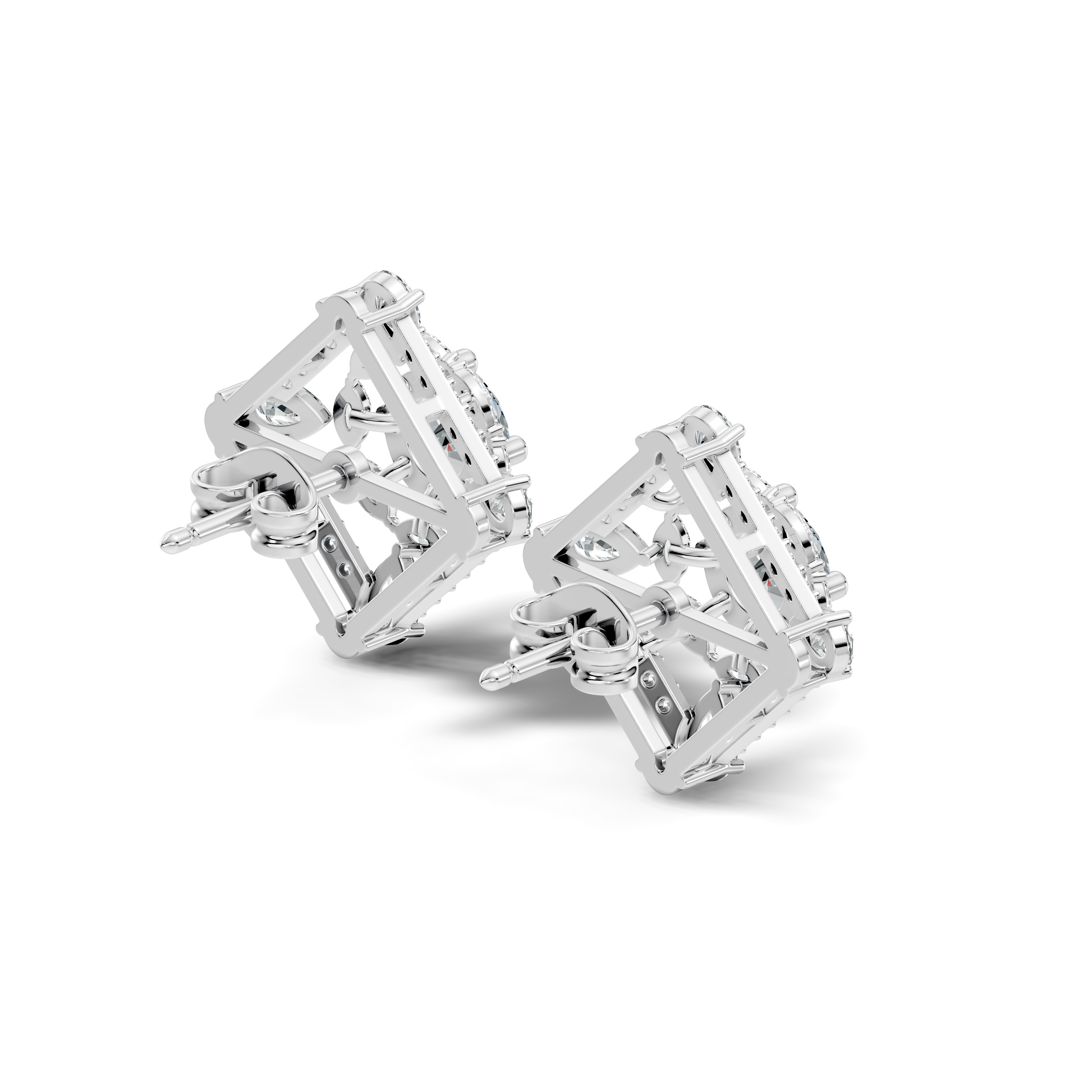 Round Solitaire & Diamond Rhombus Filigree Stud