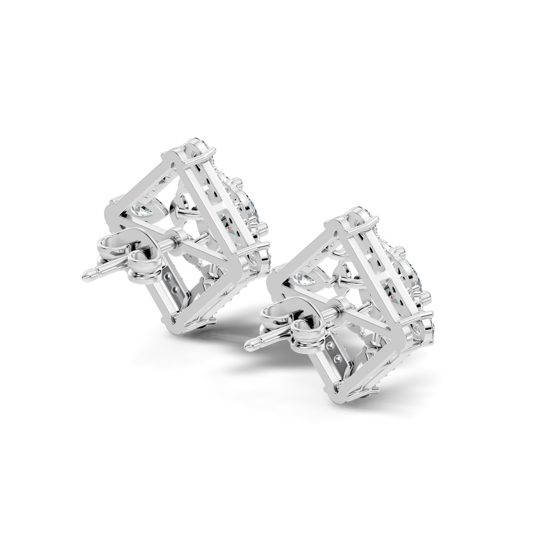 Round Solitaire & Diamond Rhombus Filigree Stud