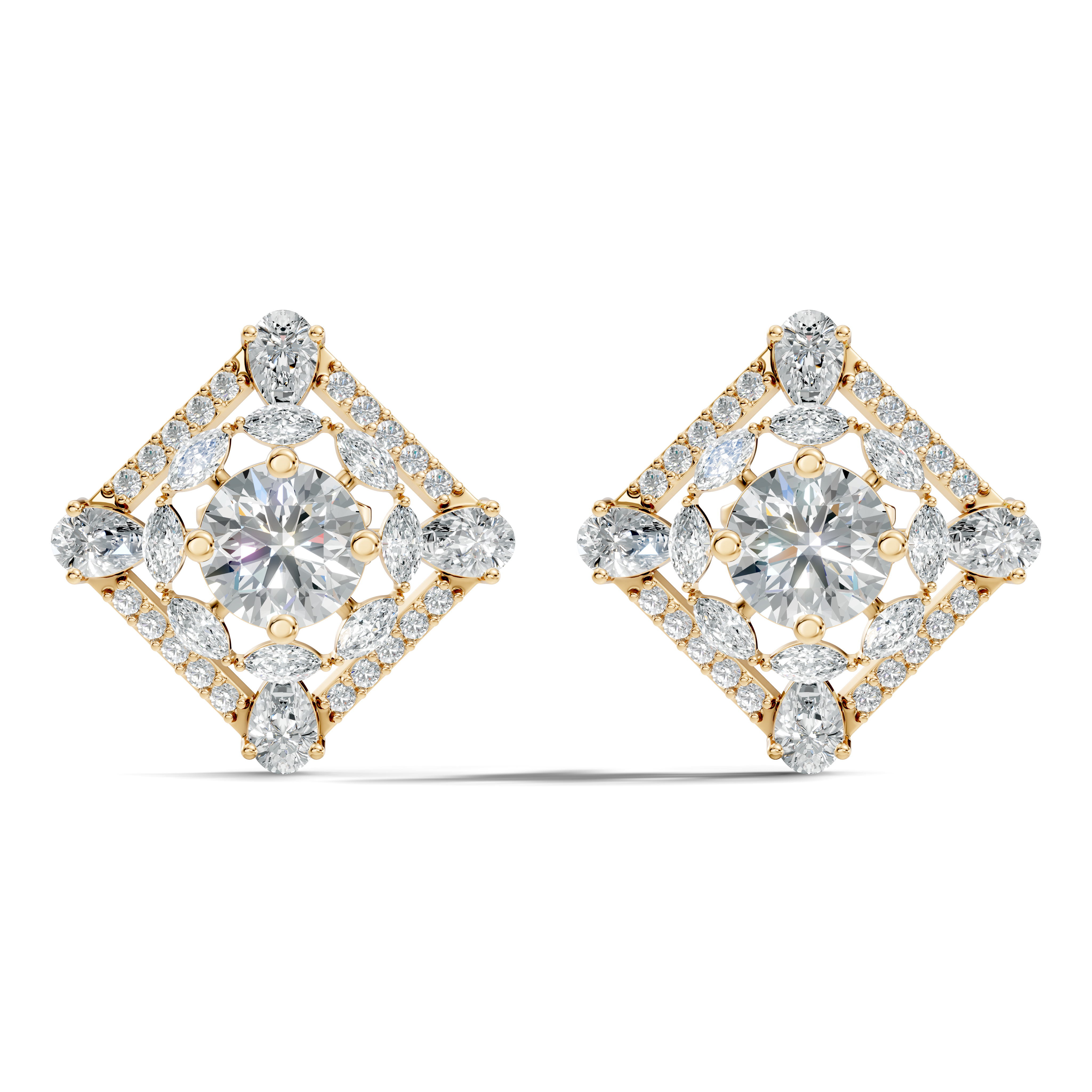 Round Solitaire & Diamond Rhombus Filigree Stud