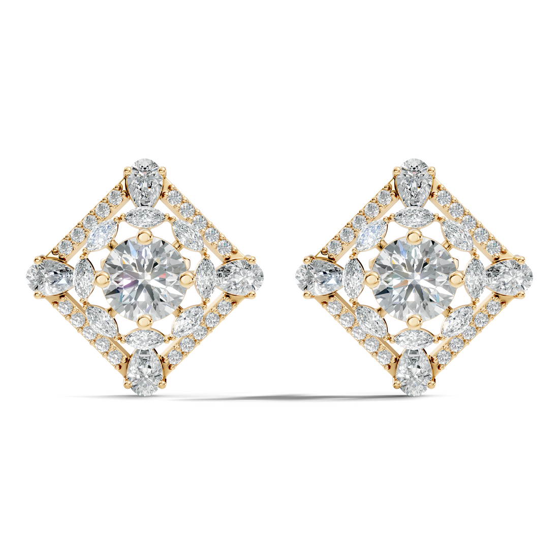 Round Solitaire & Diamond Rhombus Filigree Stud
