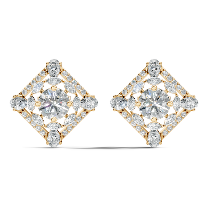Round Solitaire & Diamond Rhombus Filigree Stud