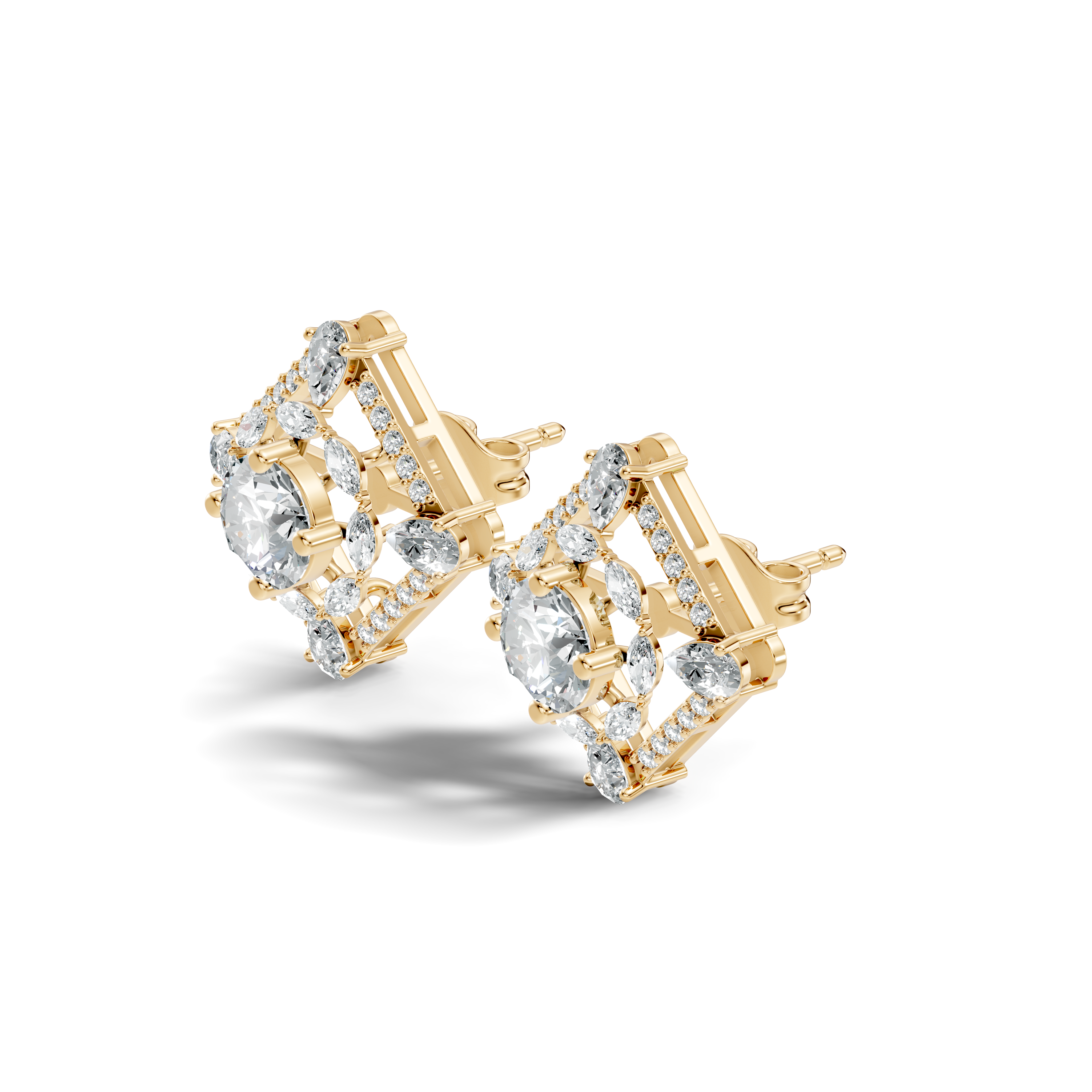 Round Solitaire & Diamond Rhombus Filigree Stud