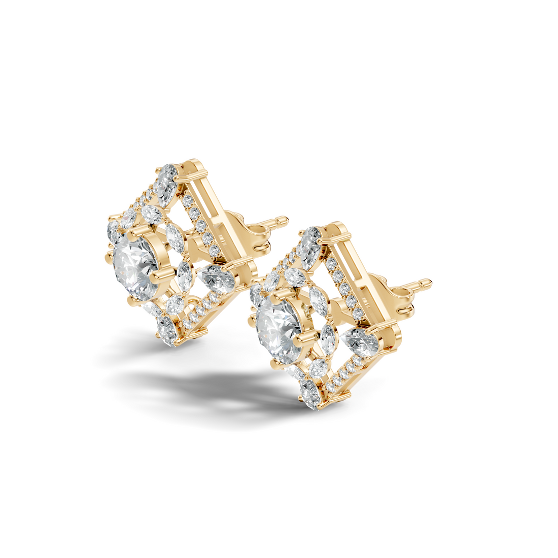 Round Solitaire & Diamond Rhombus Filigree Stud