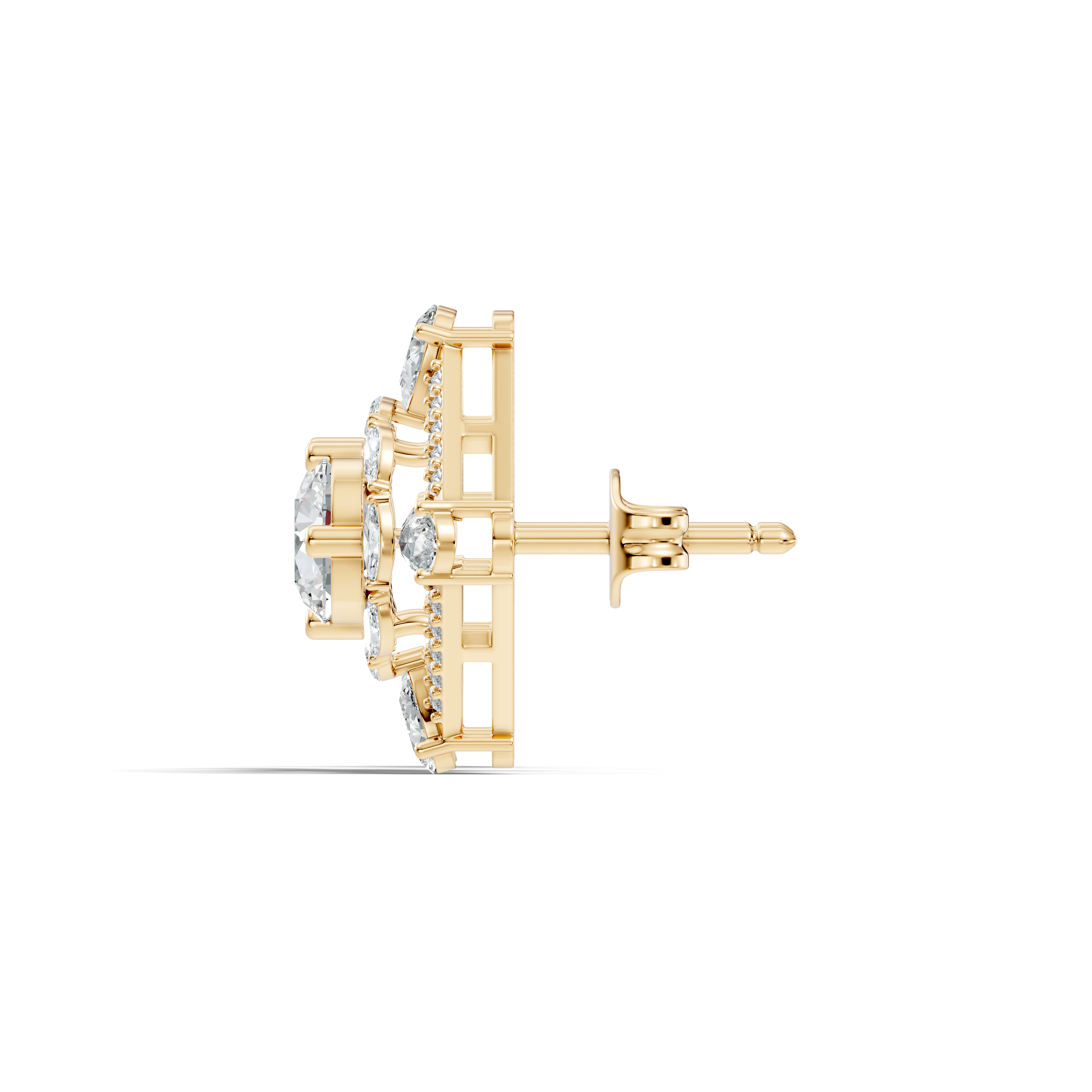 Round Solitaire & Diamond Rhombus Filigree Stud