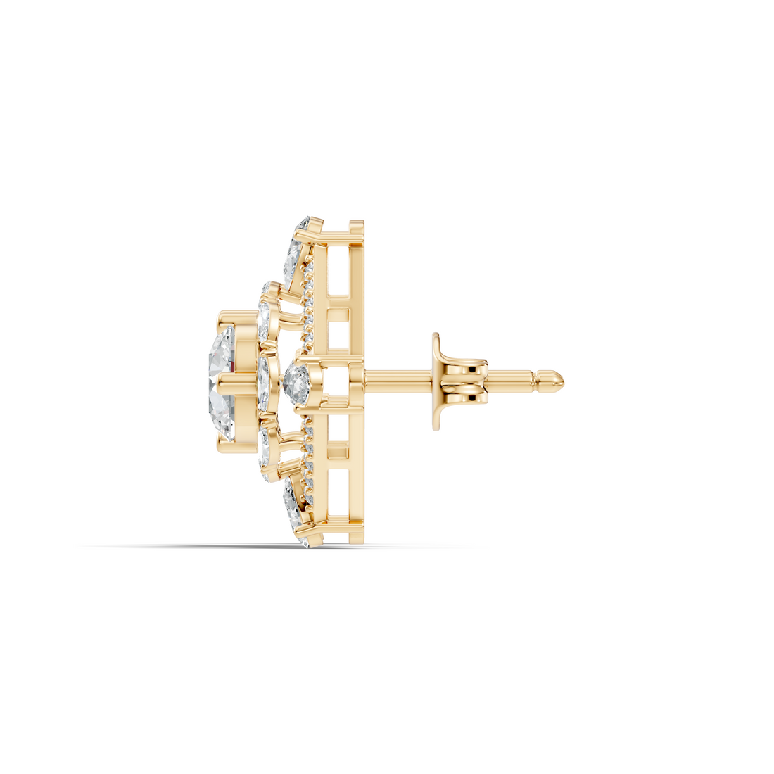 Round Solitaire & Diamond Rhombus Filigree Stud