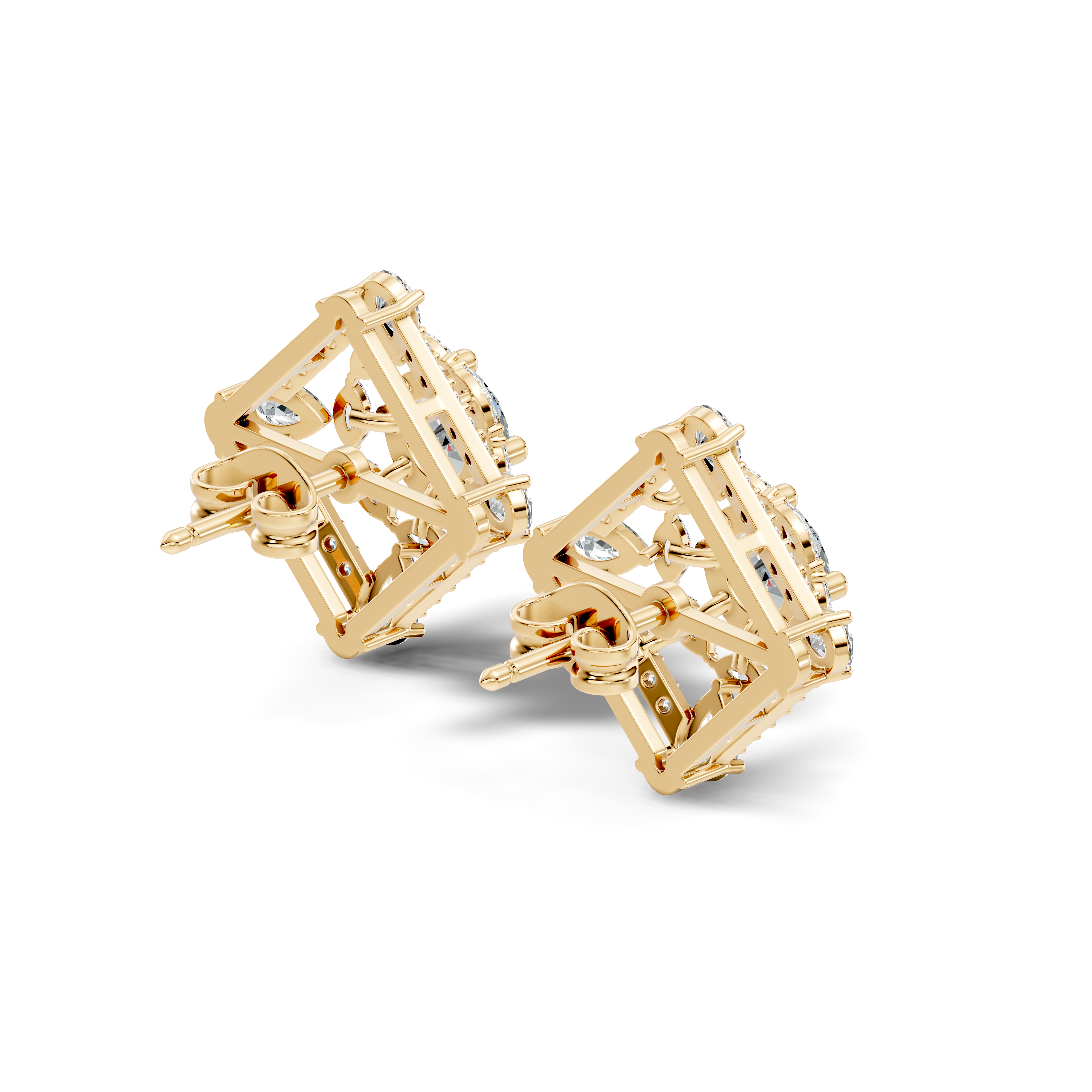 Round Solitaire & Diamond Rhombus Filigree Stud