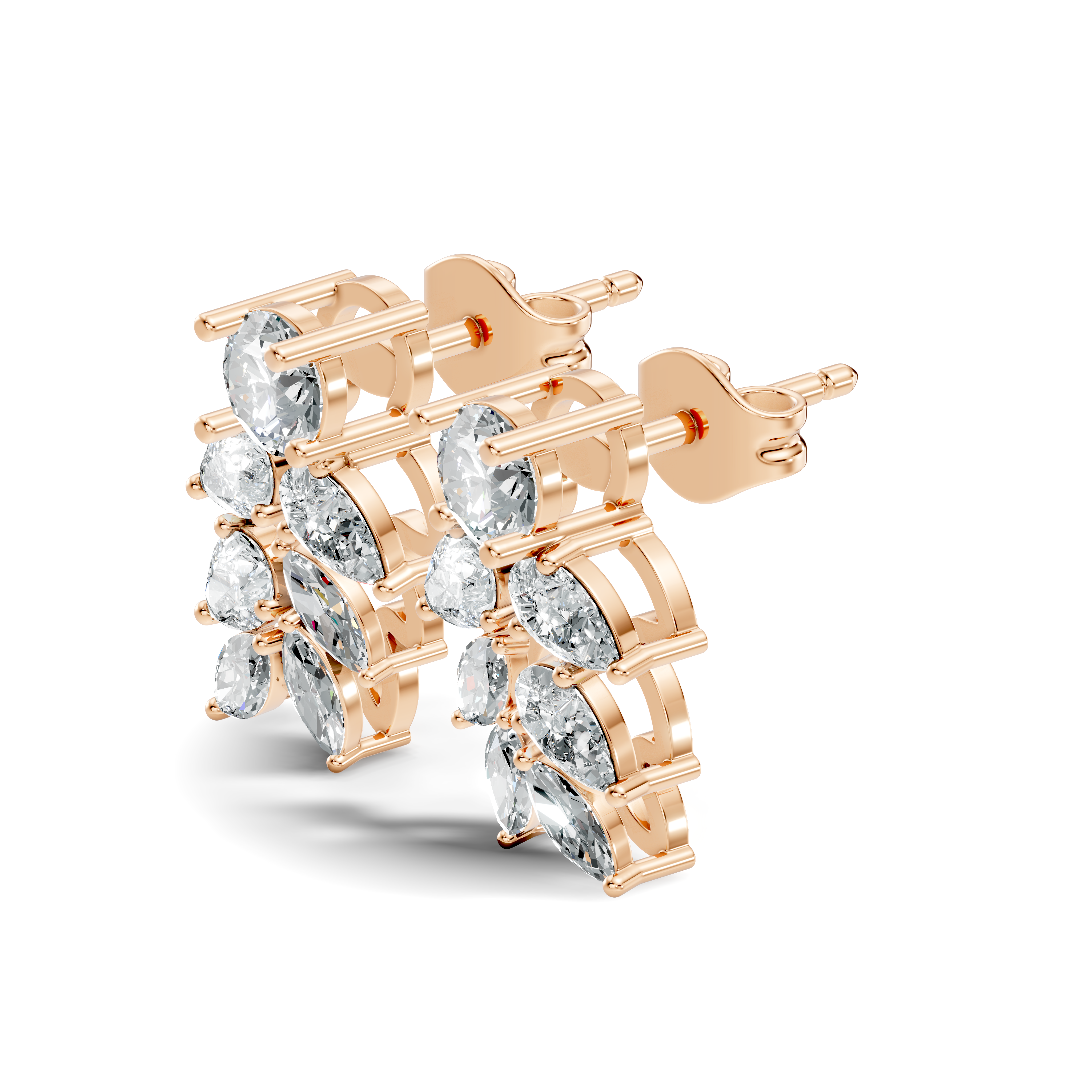 Round Solitaire & Cascading Leaf Cluster Diamond Stud