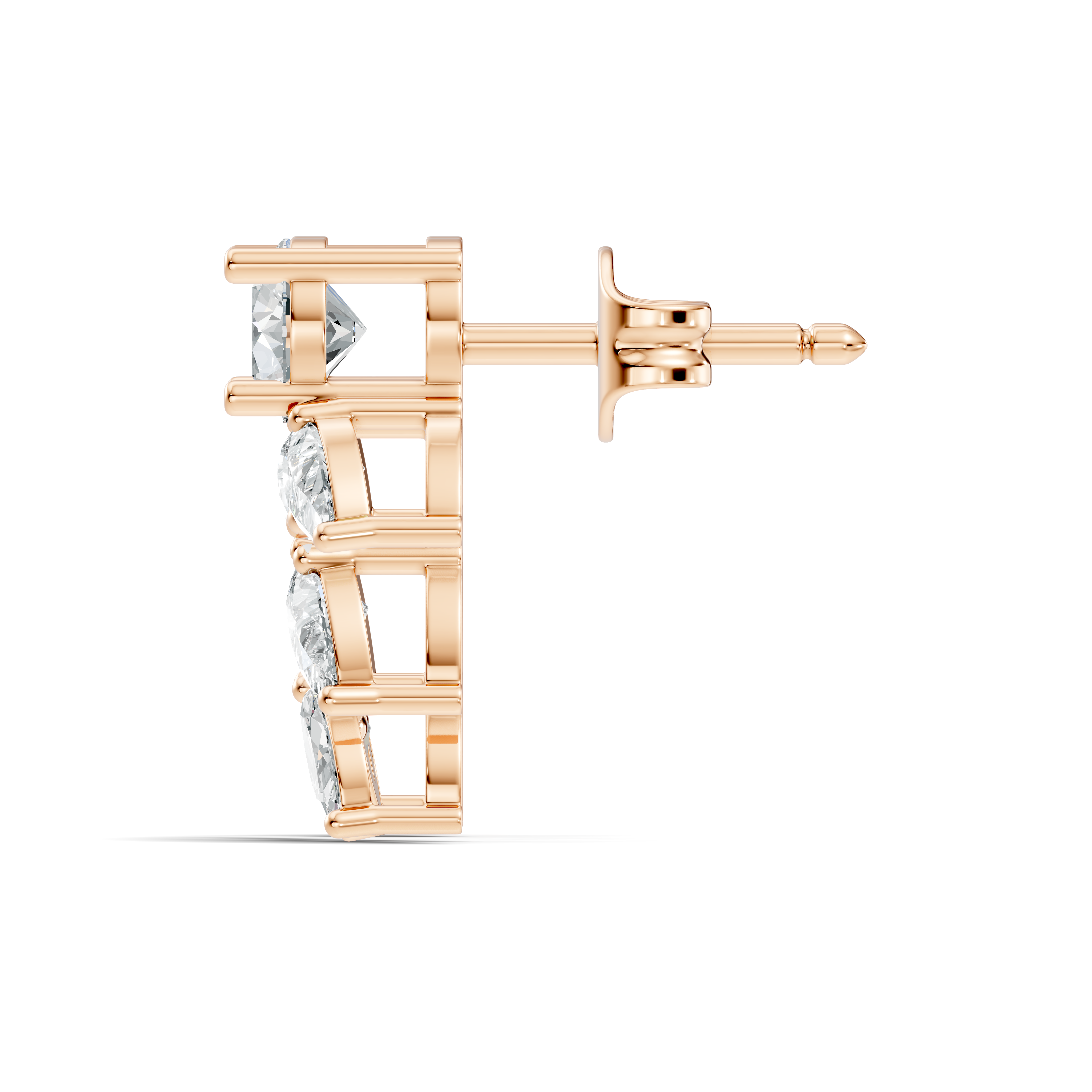 Round Solitaire & Cascading Leaf Cluster Diamond Stud