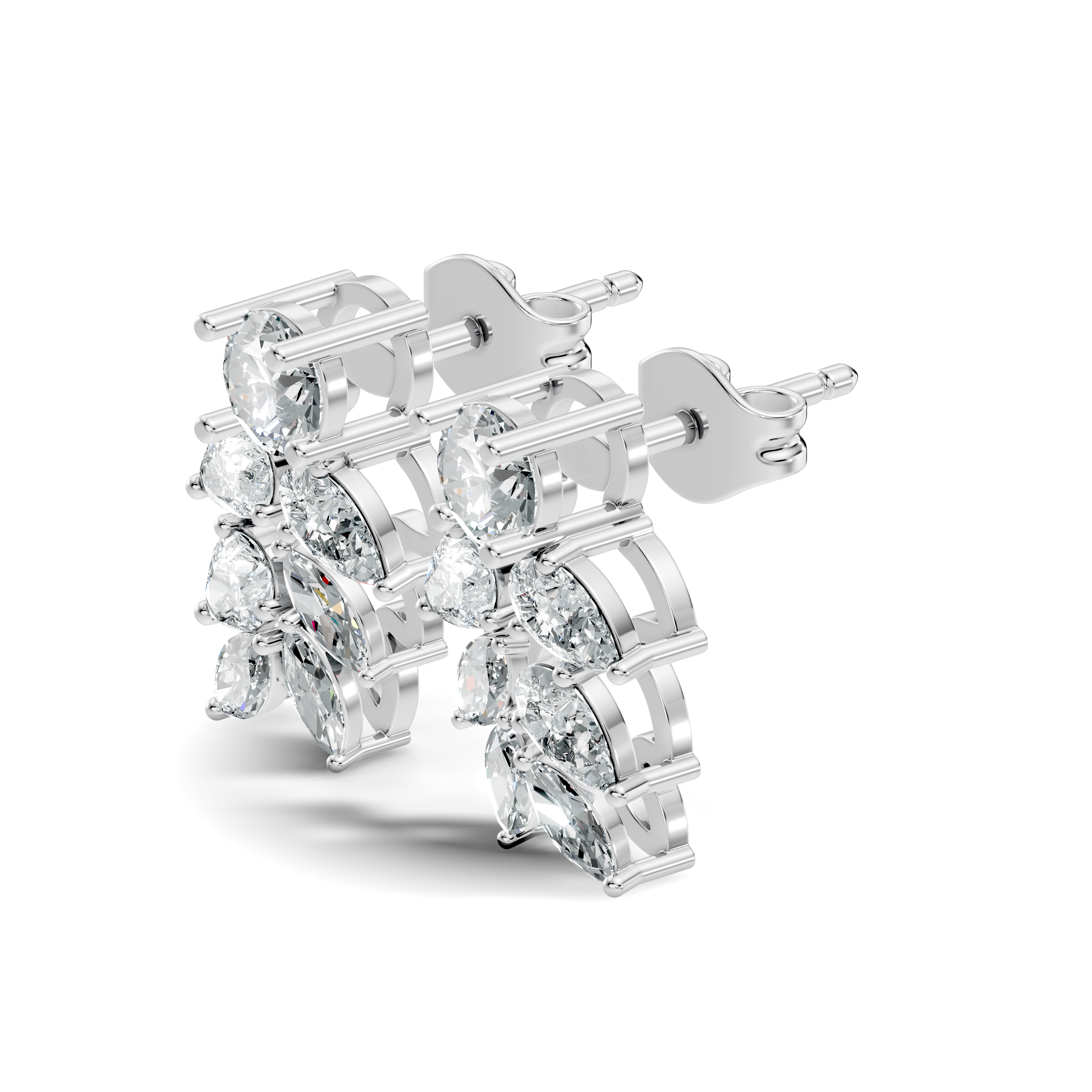 Round Solitaire & Cascading Leaf Cluster Diamond Stud