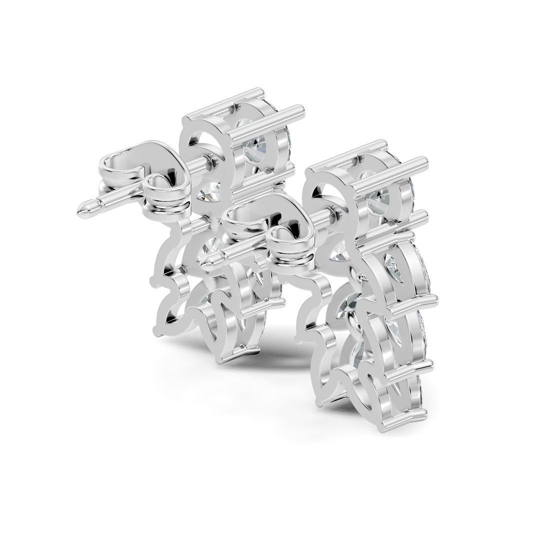 Round Solitaire & Cascading Leaf Cluster Diamond Stud
