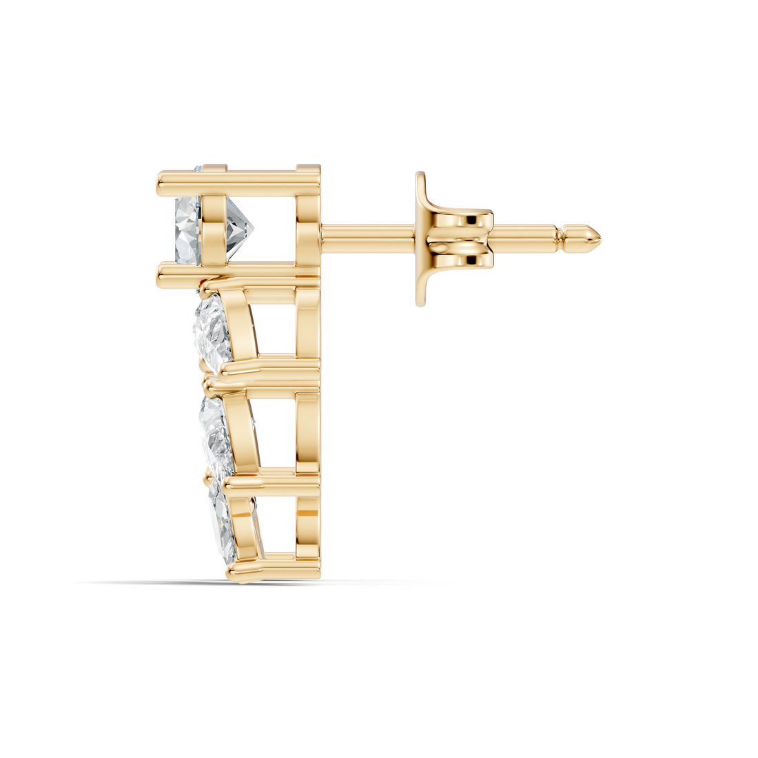 Round Solitaire & Cascading Leaf Cluster Diamond Stud